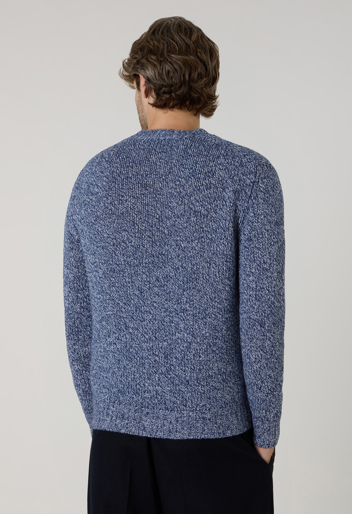 Blue Wool Cashmere Mouliné Crewneck