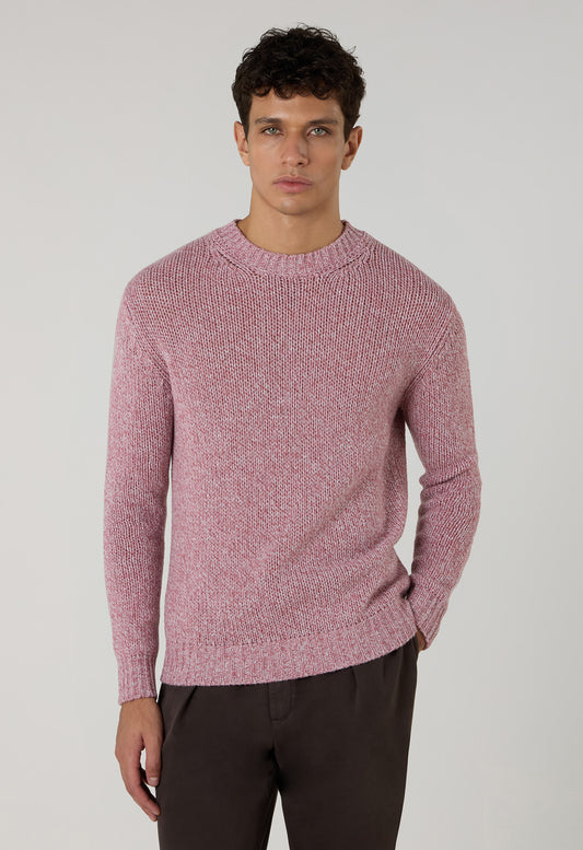 Pink Wool Cashmere Mouliné Crewneck