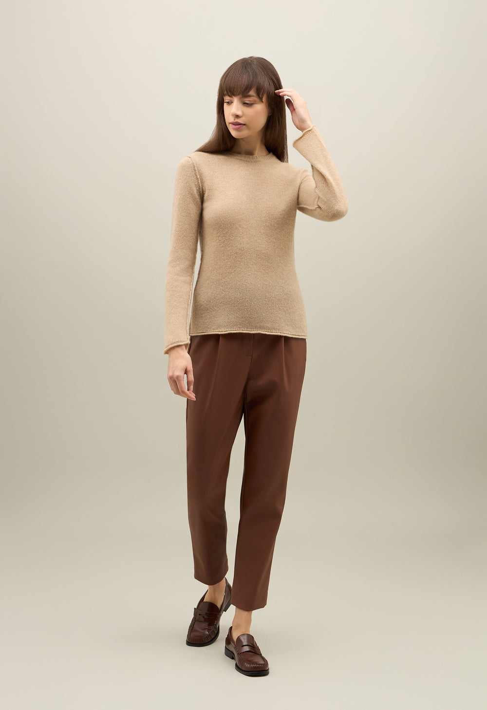 Beige Brushed Wool Cashmere Crewneck
