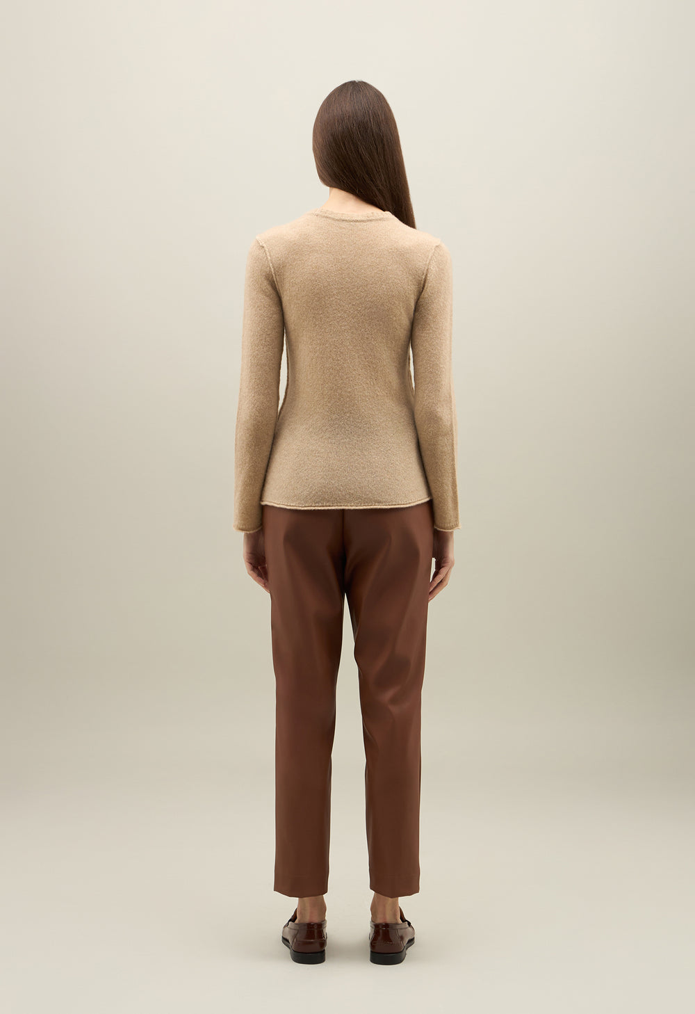 Beige Brushed Wool Cashmere Crewneck