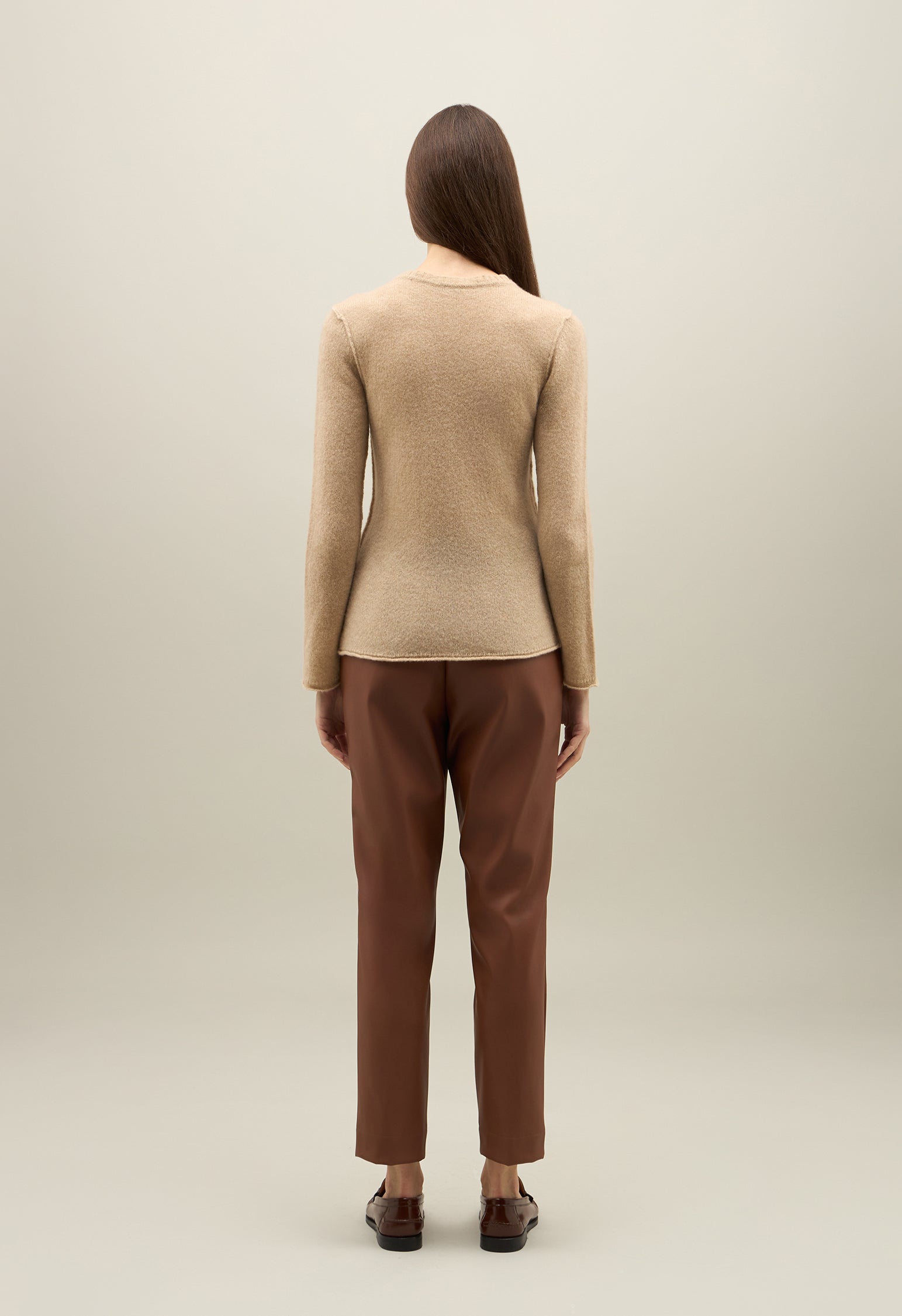 Beige Brushed Wool Cashmere Crewneck