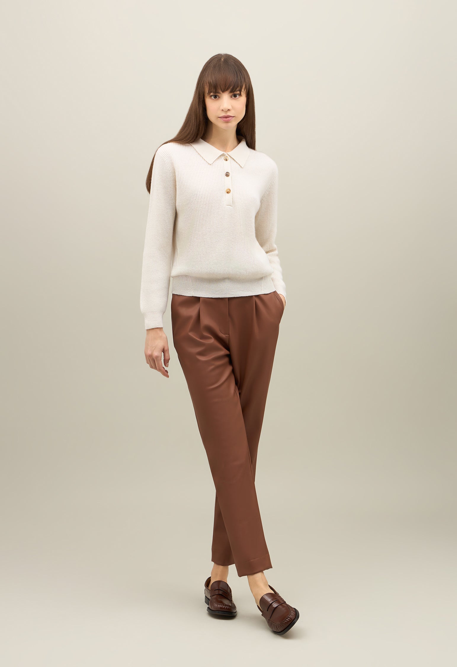 White Ribbed Cashmere Polo