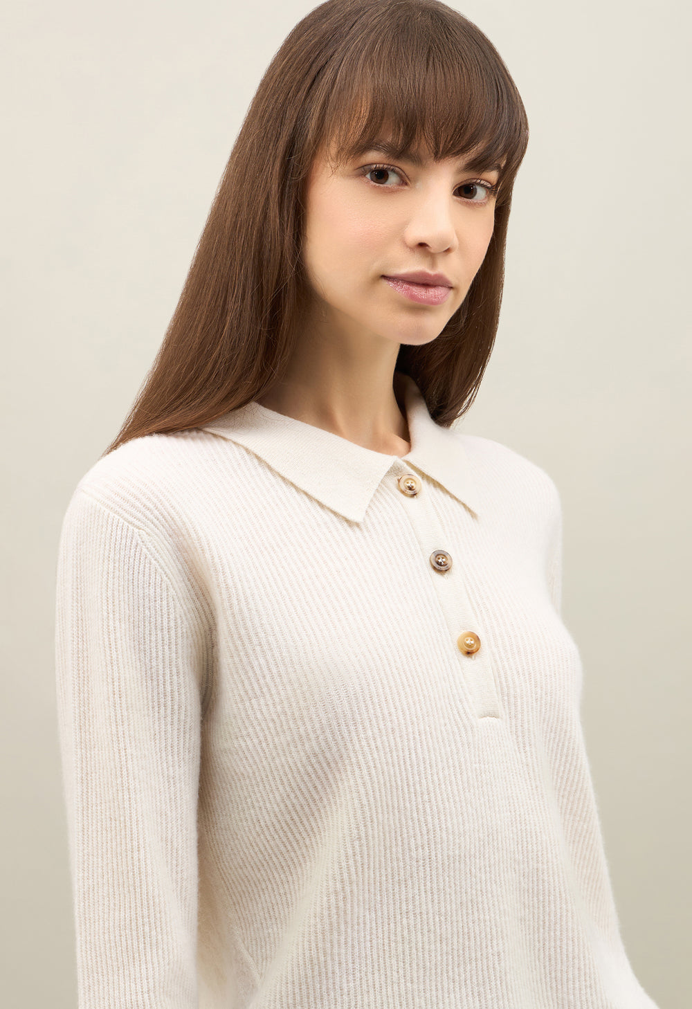 White Ribbed Cashmere Polo