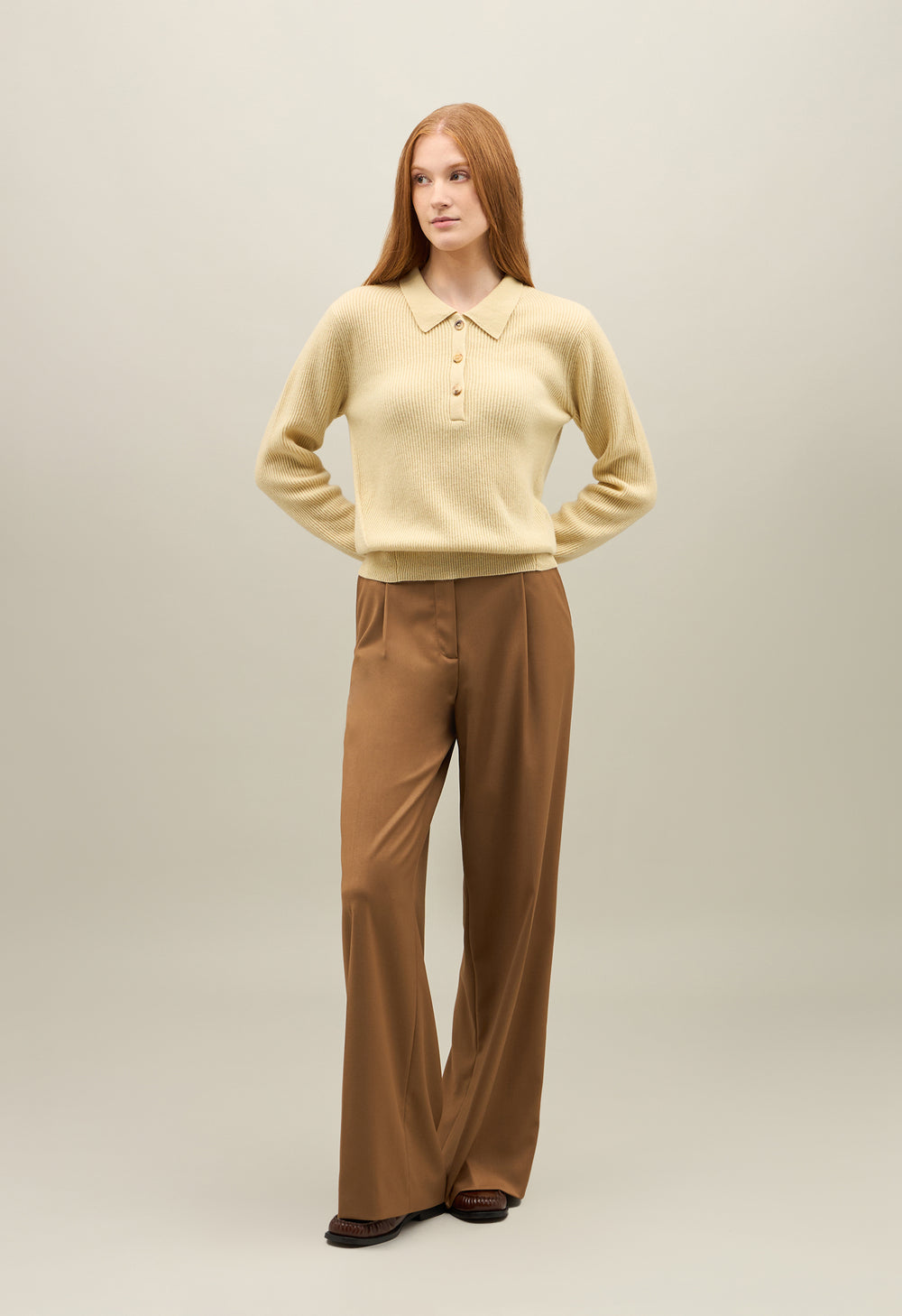 Yellow Ribbed Cashmere Polo