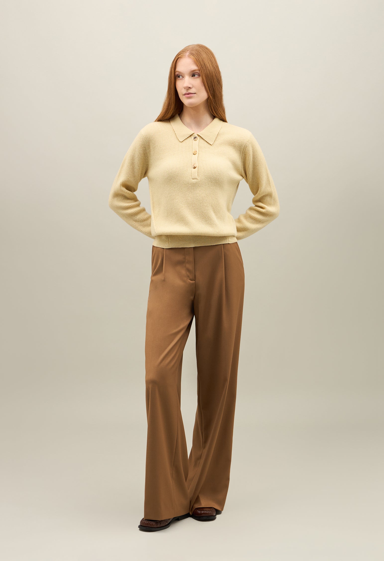 Yellow Ribbed Cashmere Polo