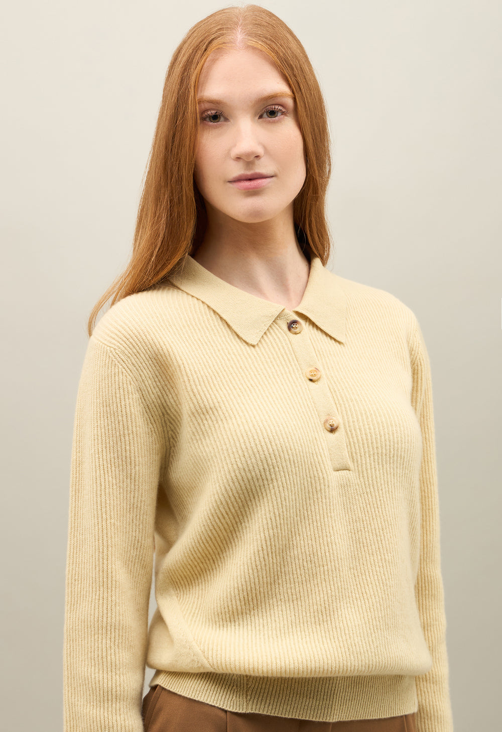 Yellow Ribbed Cashmere Polo