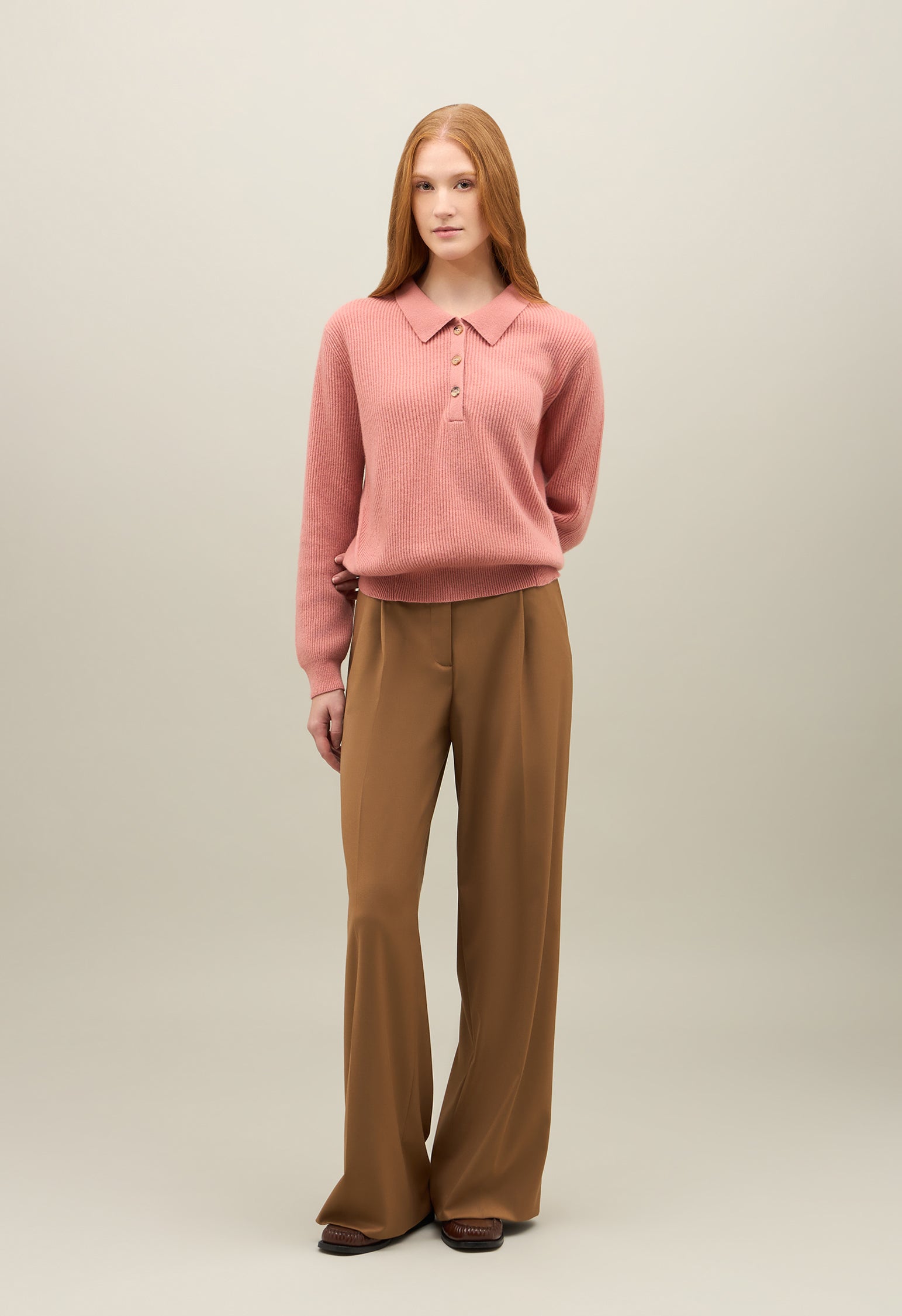 Pink Ribbed Cashmere Polo