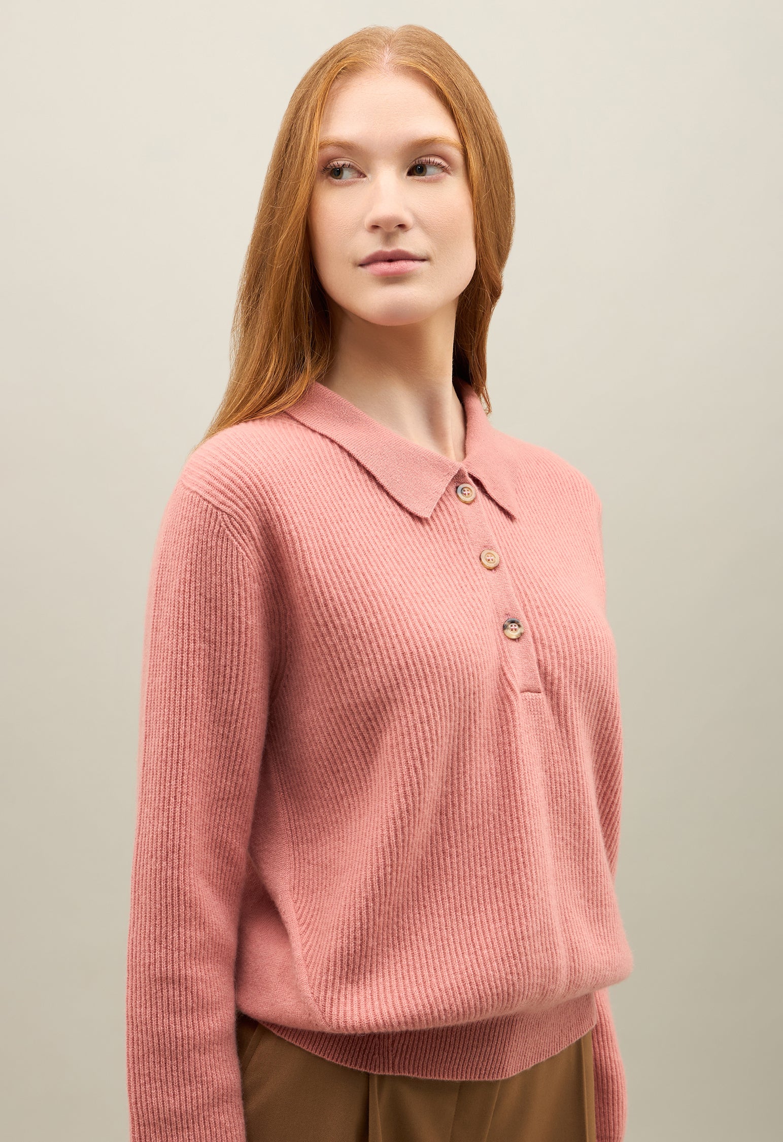 Pink Ribbed Cashmere Polo