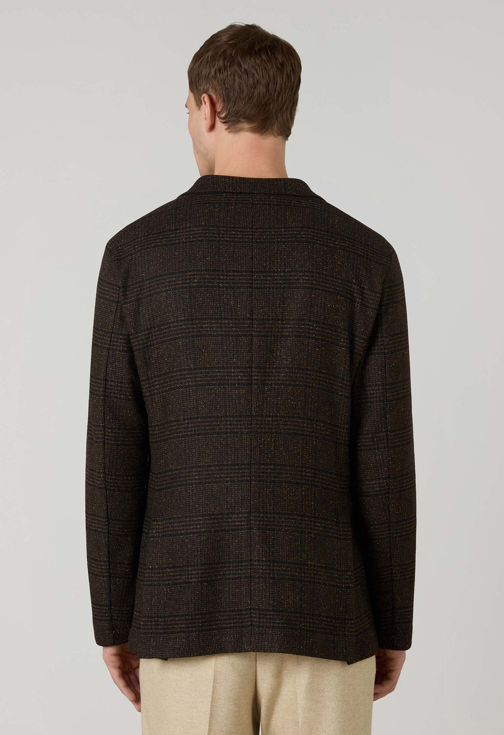 Brown blended Wool Prince of Wales Easy Jacket