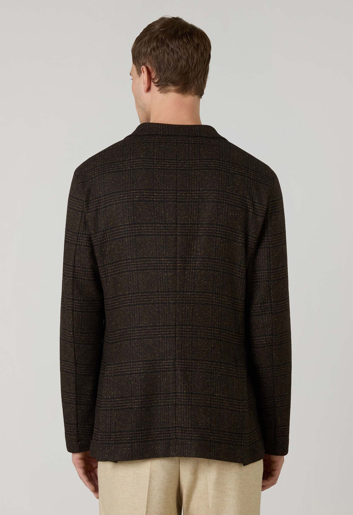 Brown blended Wool Prince of Wales Easy Jacket