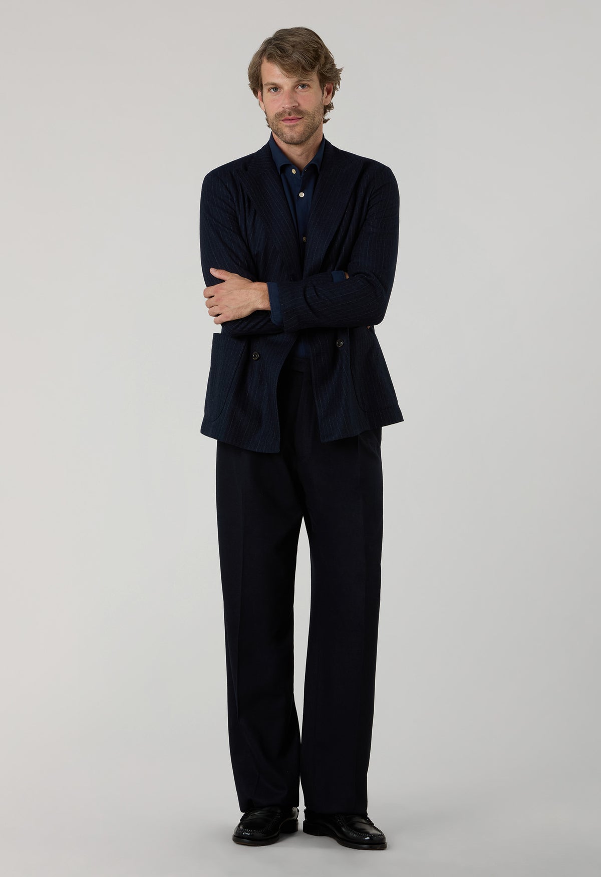 Blue blended Wool Pinstripe Easy Jacket