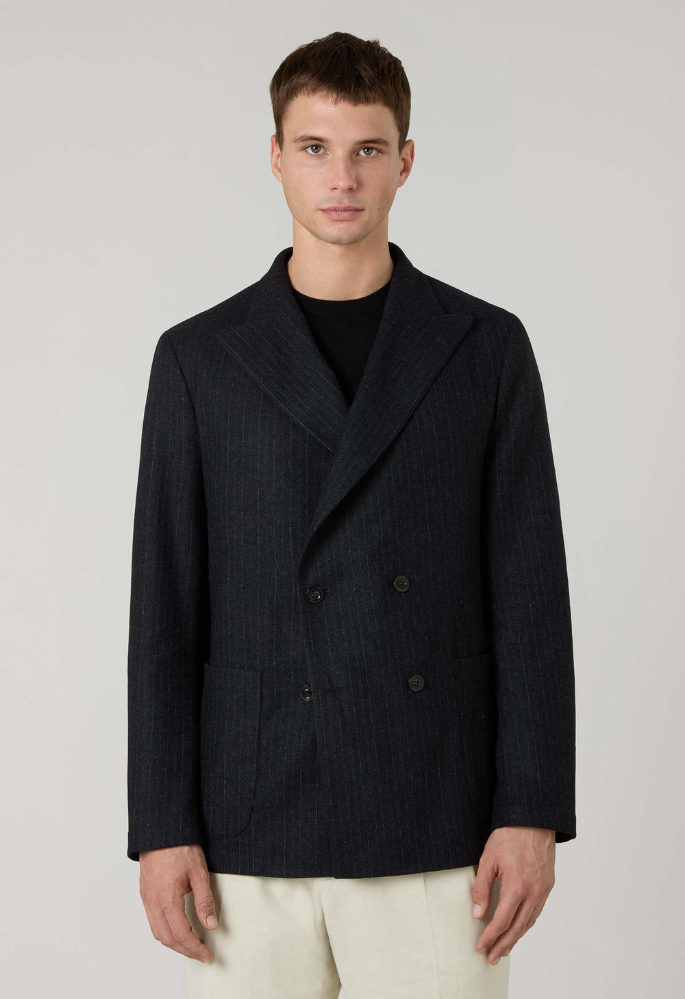 Dark Grey blended Wool Pinstripe Easy Jacket