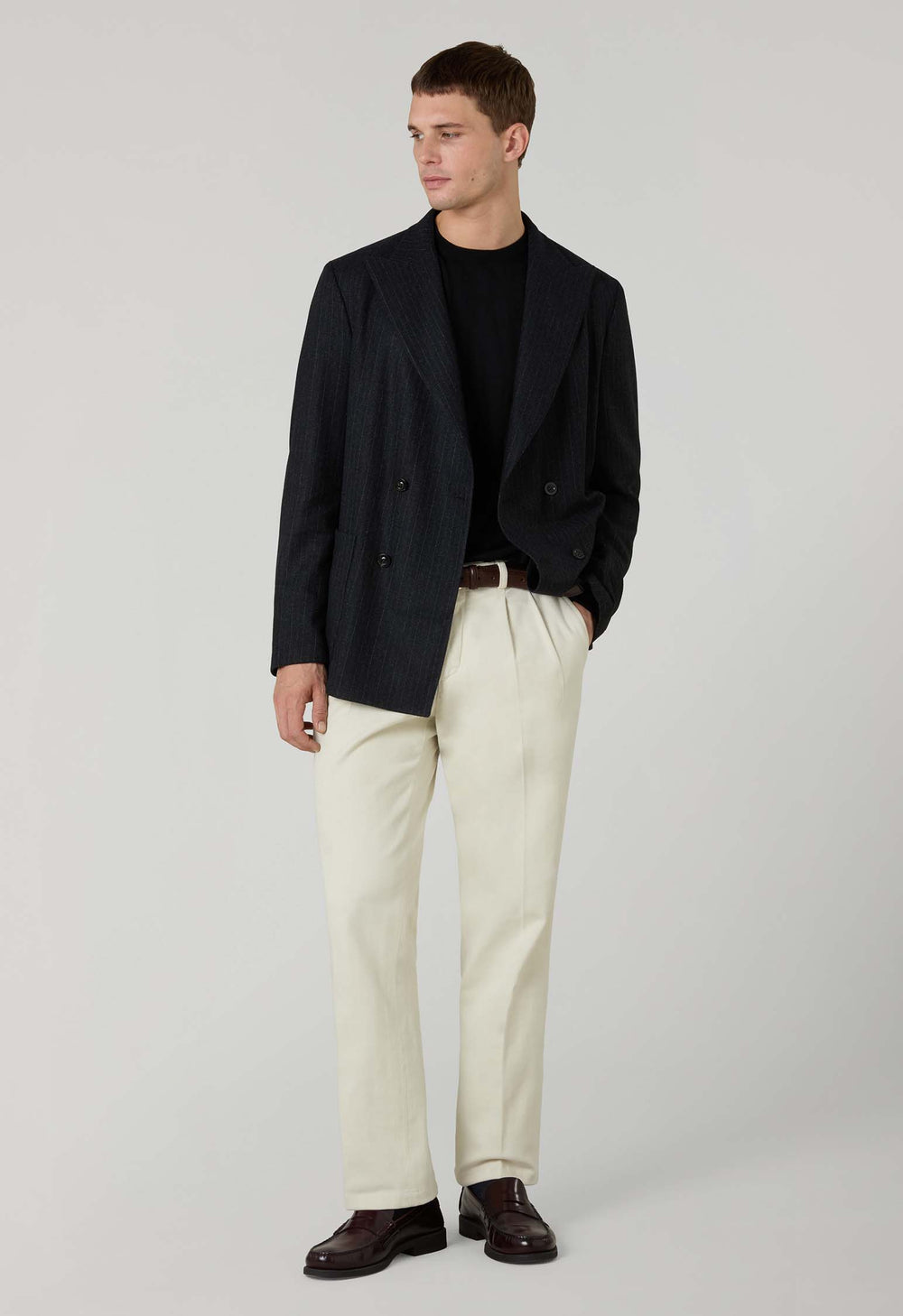 Dark Grey blended Wool Pinstripe Easy Jacket