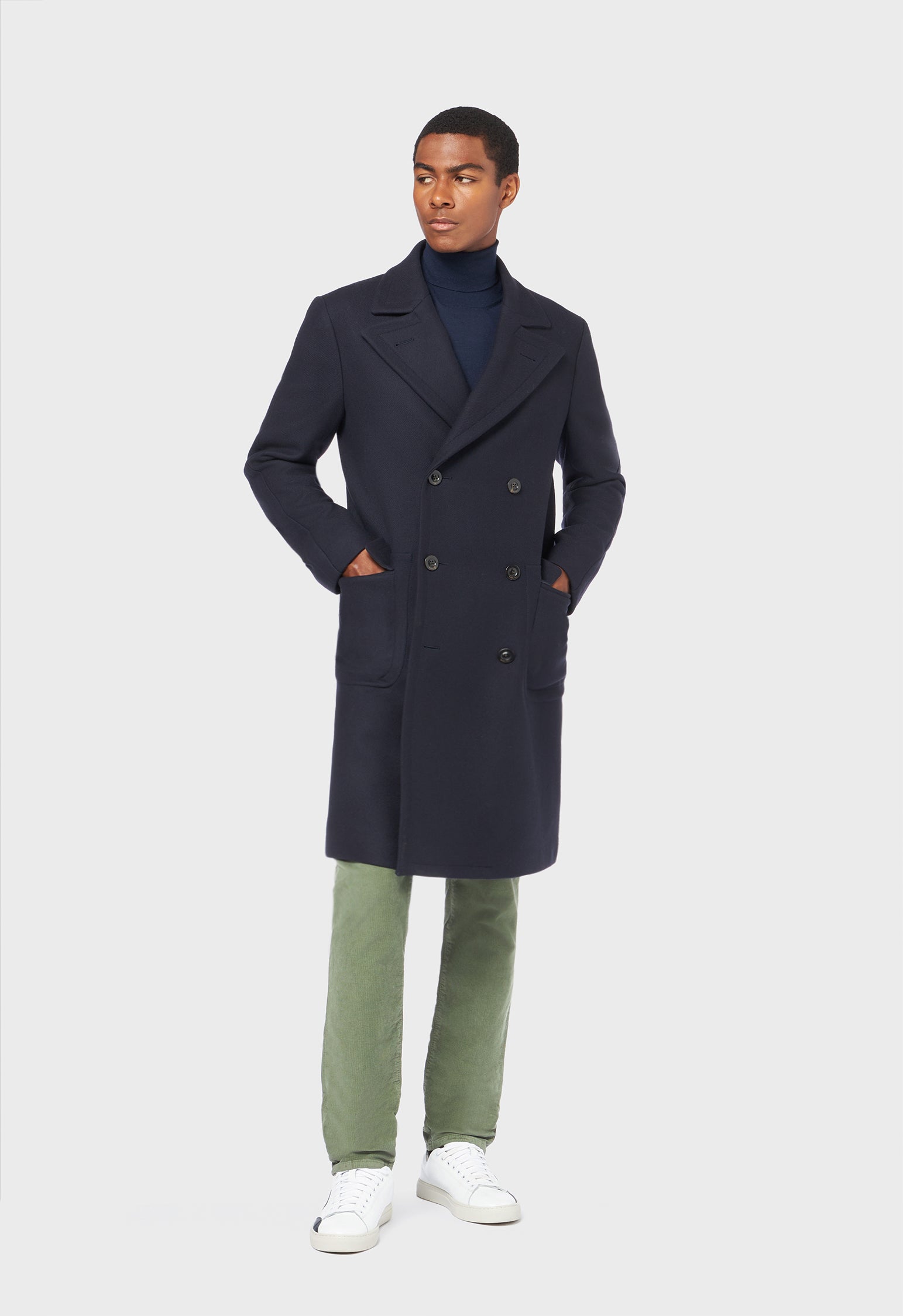 Blue Virgin wool and cashmere double-breasted coat