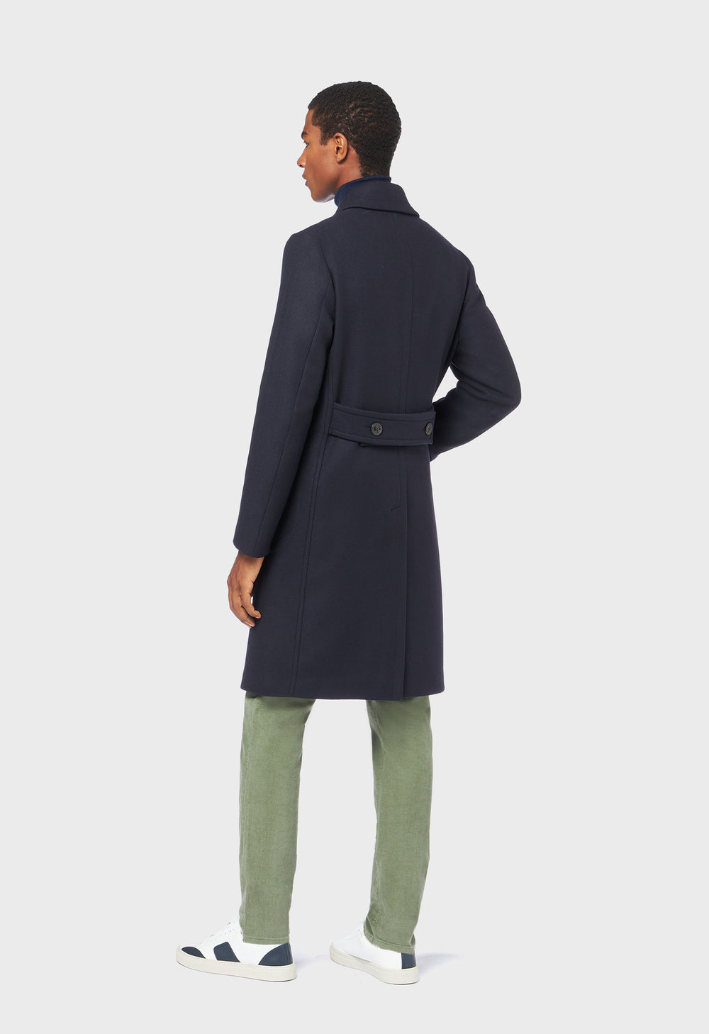 Blue Virgin wool and cashmere double-breasted coat