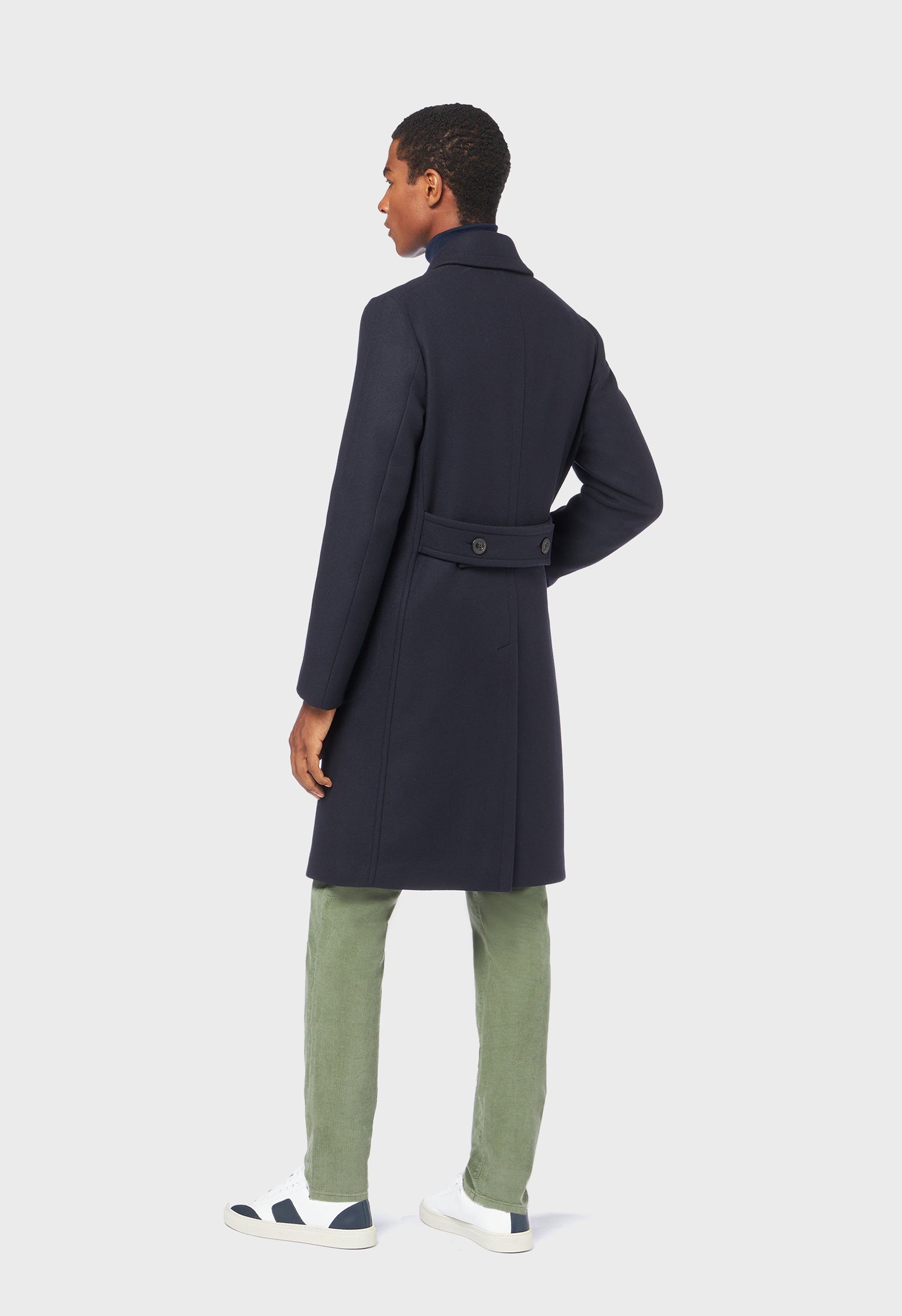 Blue Virgin wool and cashmere double-breasted coat