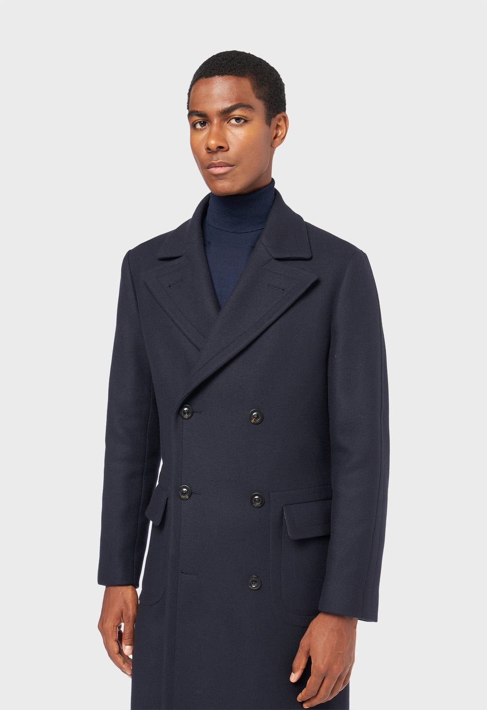 Blue Virgin wool and cashmere double-breasted coat