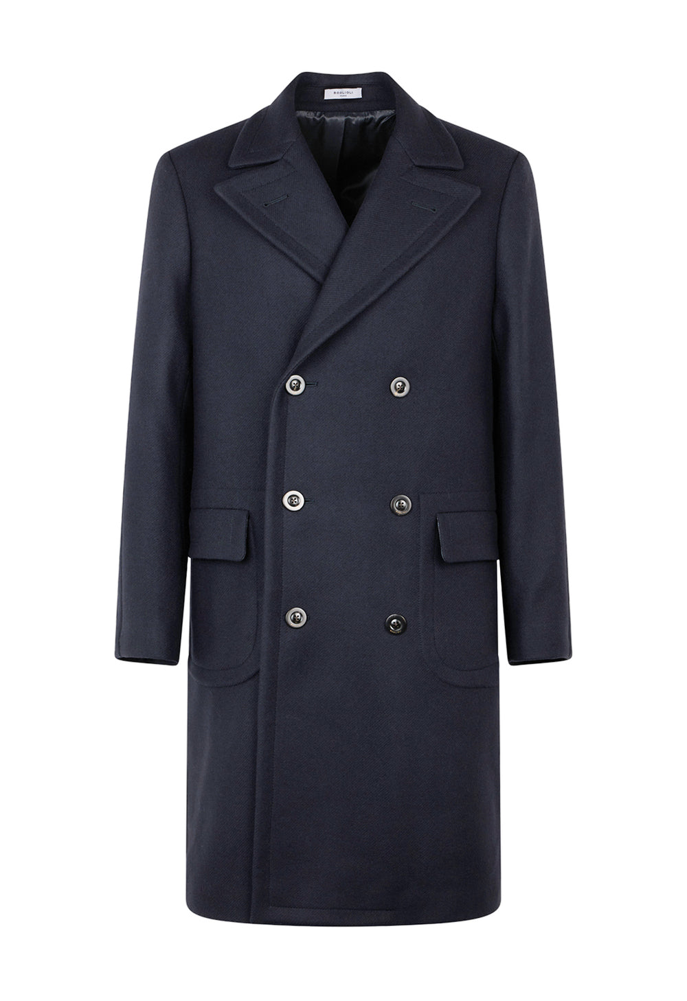Blue Virgin wool and cashmere double-breasted coat