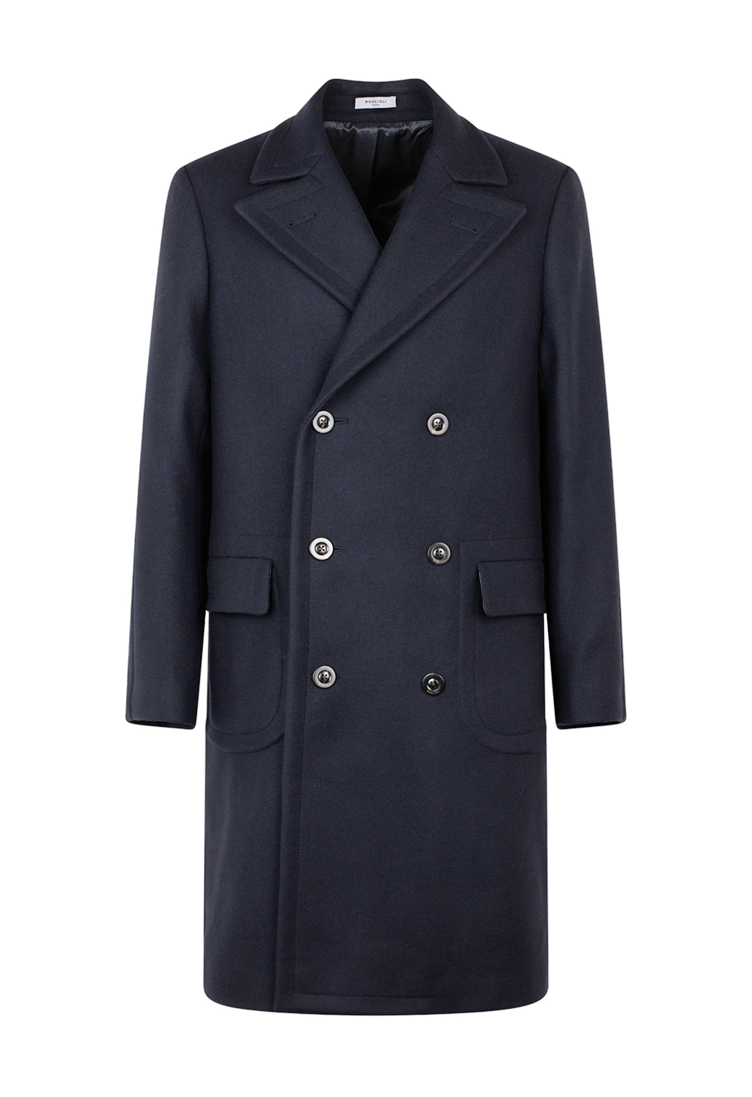 Blue Virgin wool and cashmere double-breasted coat