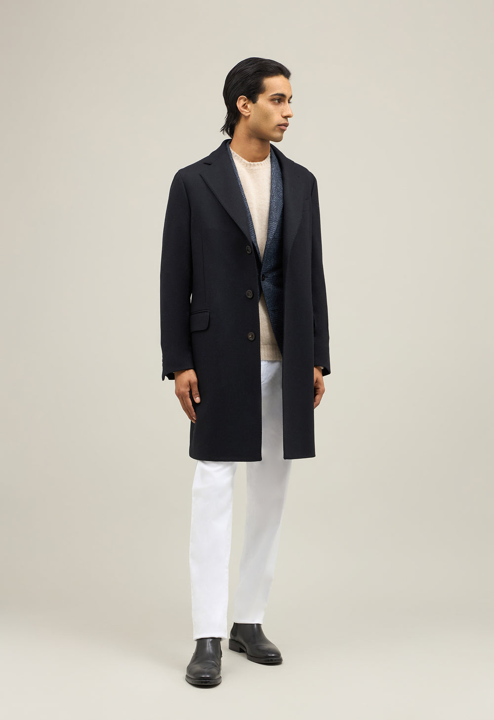 Blue Blended Wool herringbone K-Coat