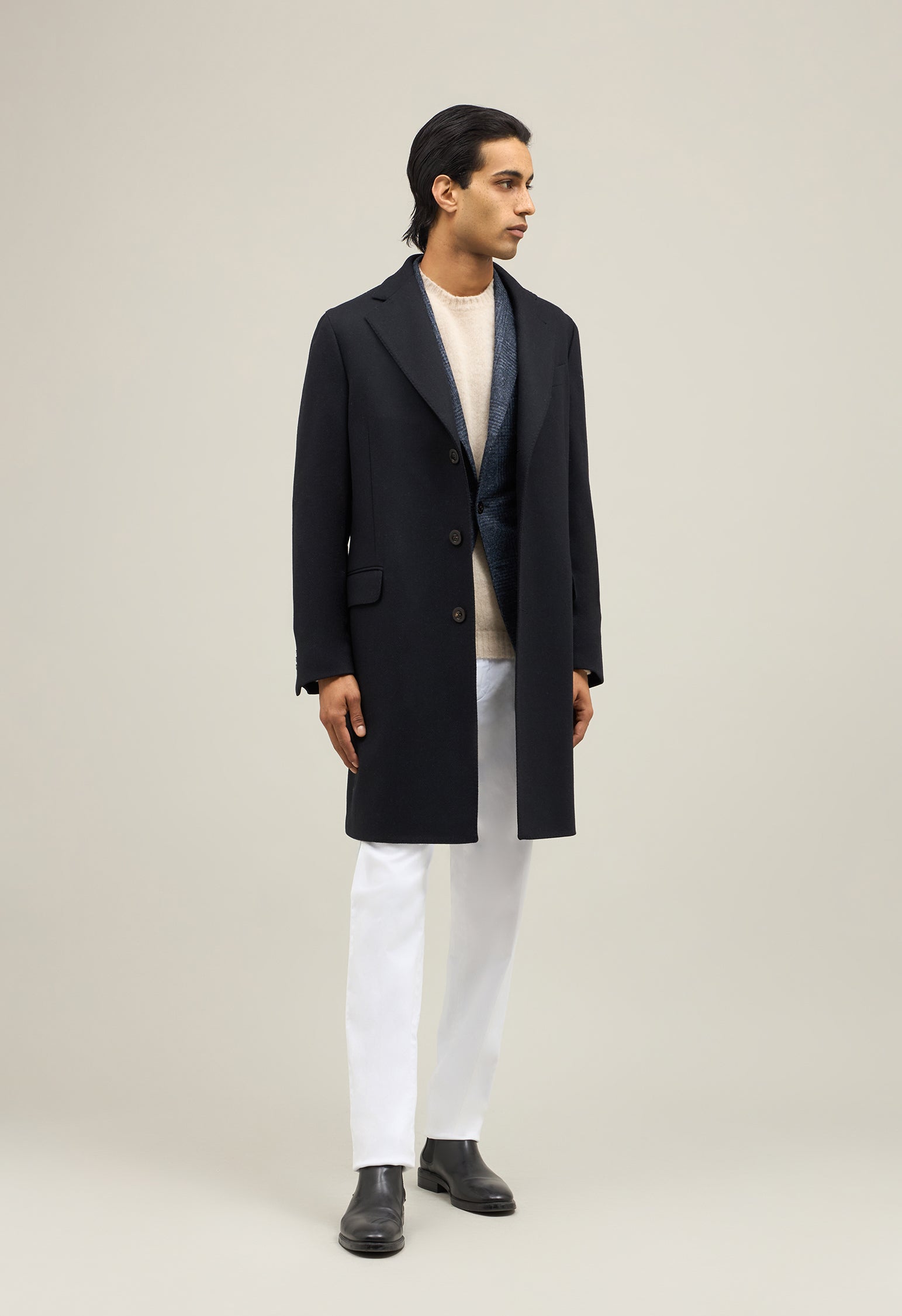 Blue Blended Wool herringbone K-Coat