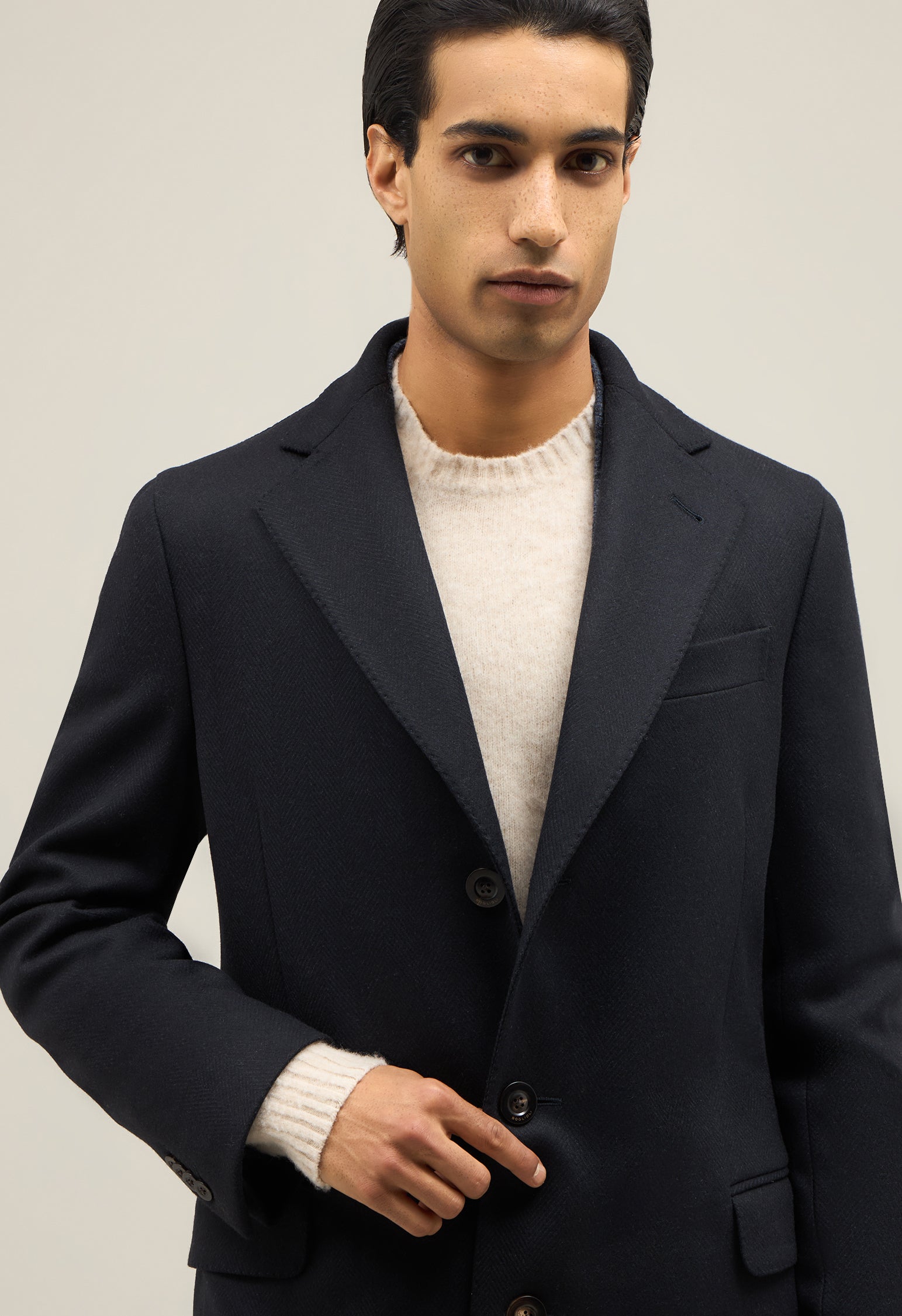 Blue Blended Wool herringbone K-Coat