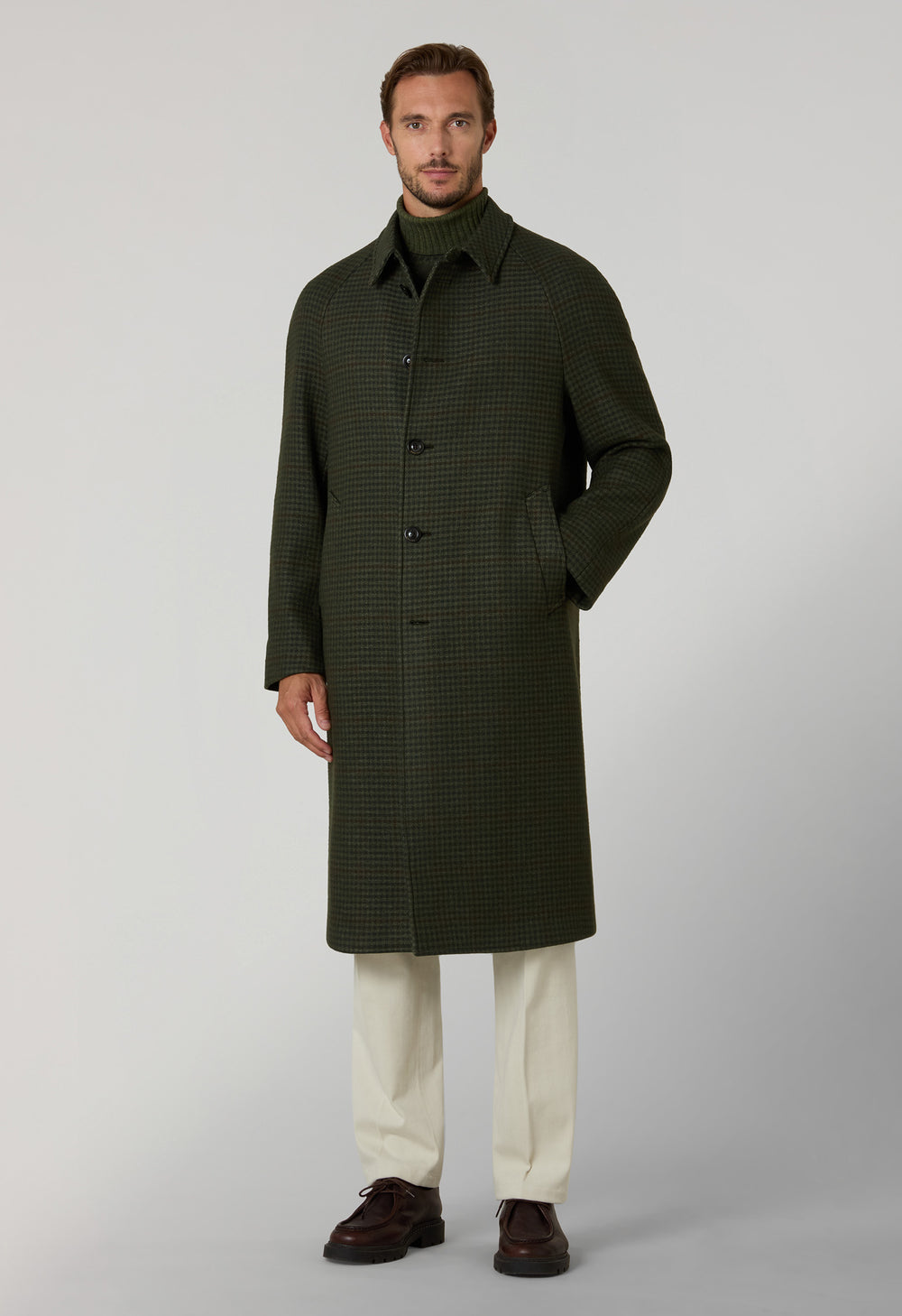 Green Wool Vichy Raglan Coat