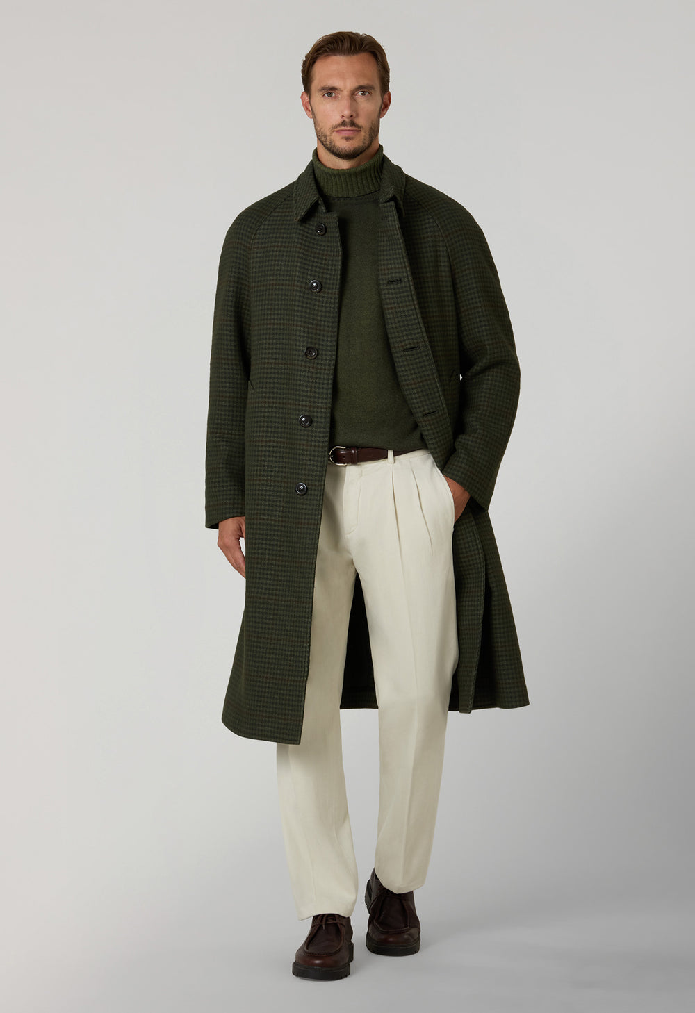 Green Wool Vichy Raglan Coat