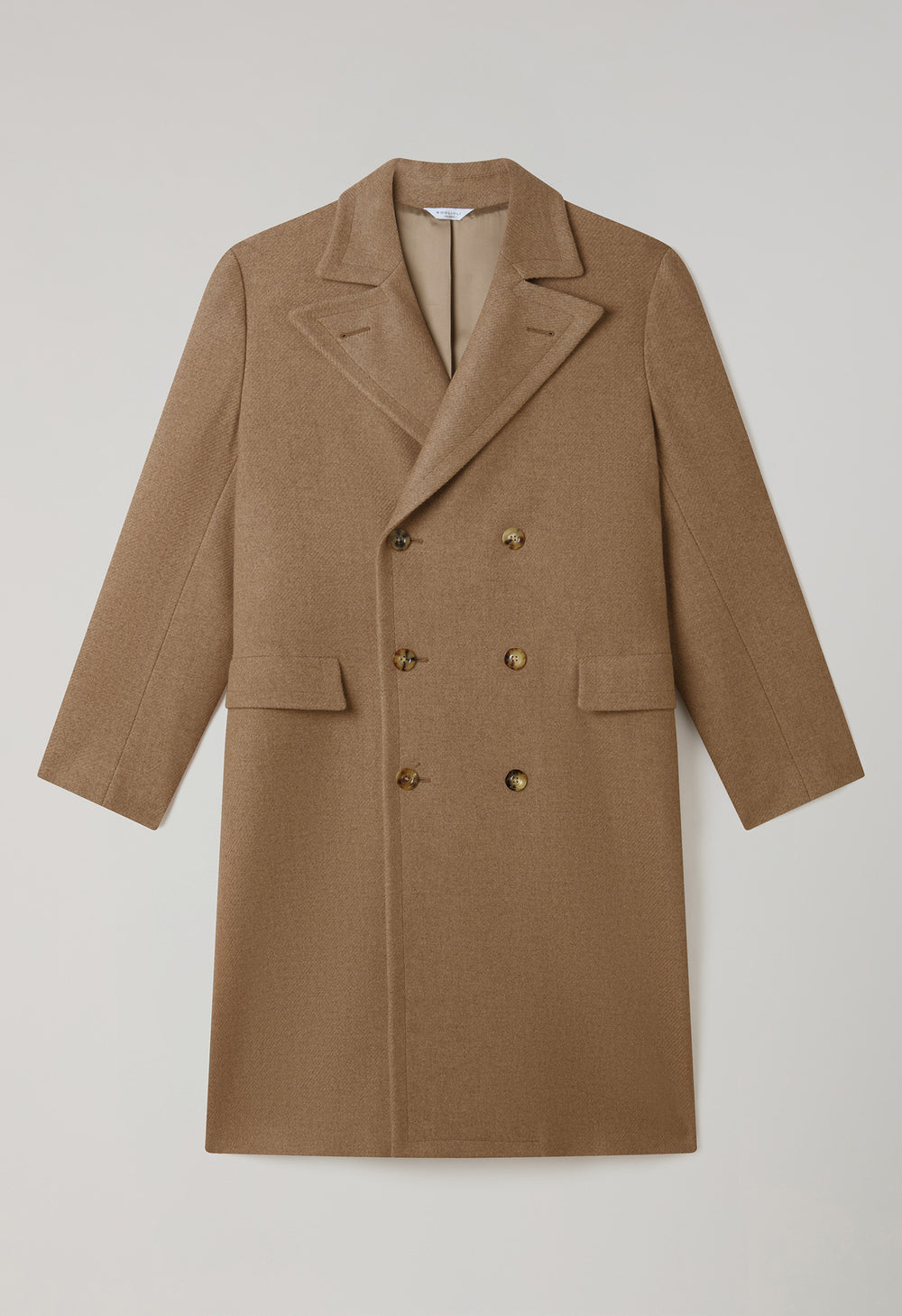 Cappotto Polo doppiopetto in lana e cashmere con martingala cammello