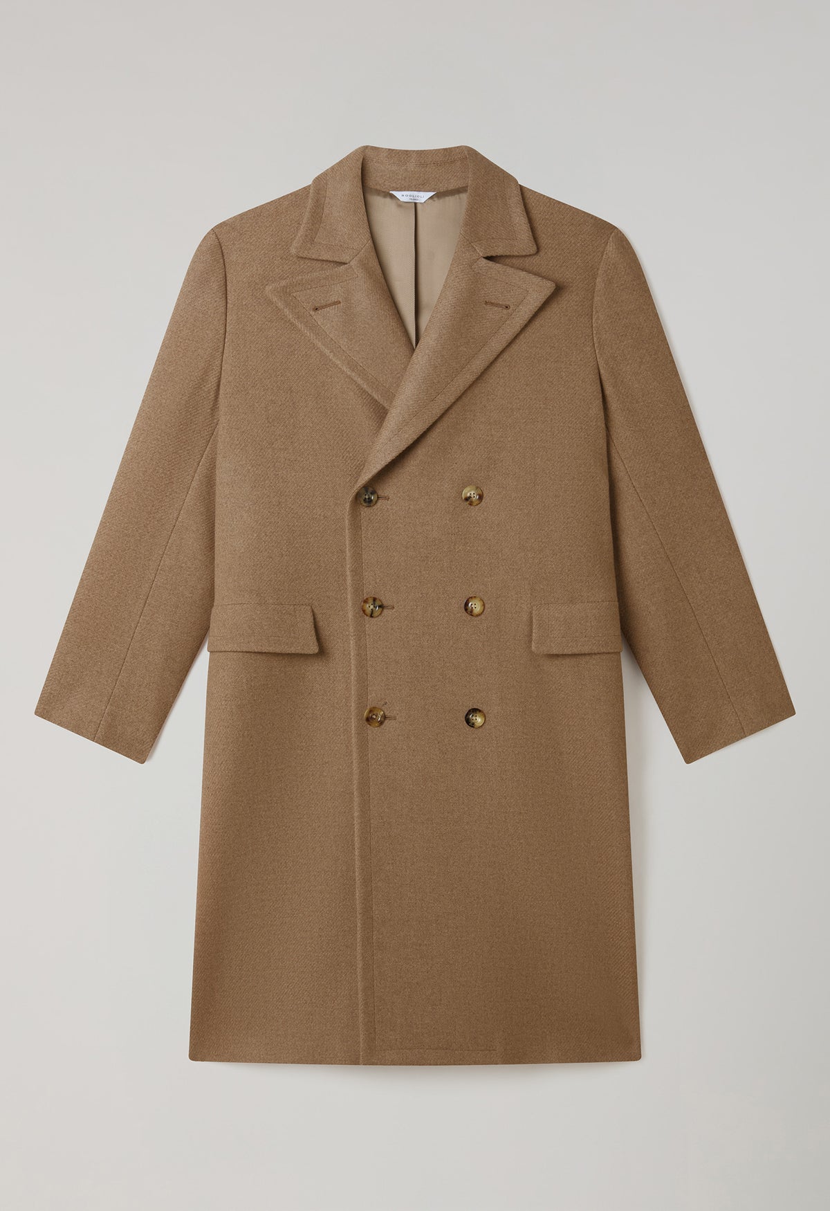 Cappotto Polo doppiopetto in lana e cashmere con martingala cammello
