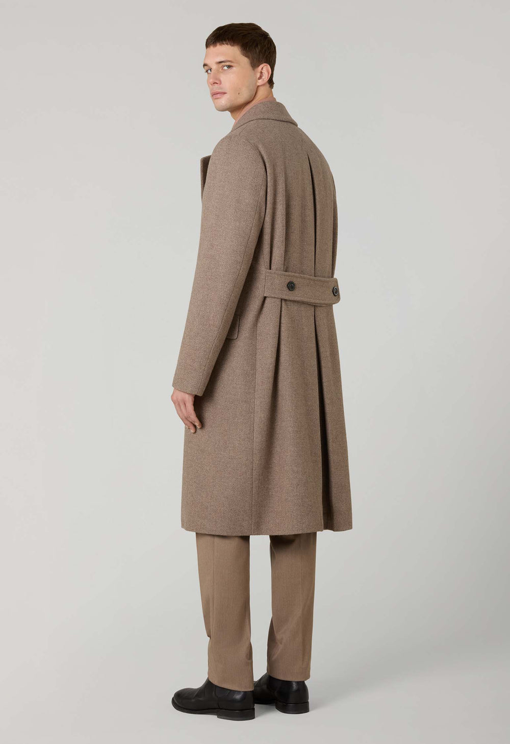 Beige Wool Cashmere double-breasted Polo Coat with martingale