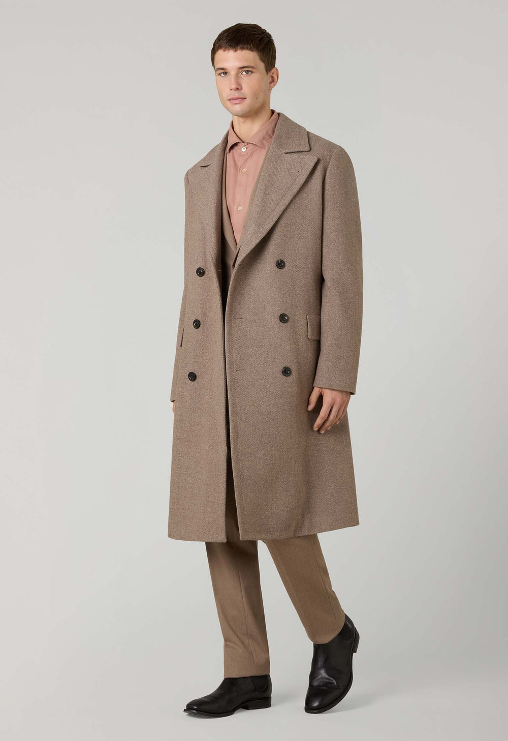 Beige Wool Cashmere double-breasted Polo Coat with martingale