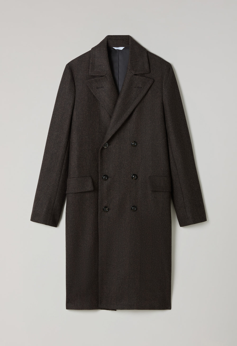 Brown Herringbone Wool double-breasted Polo Coat with martingale