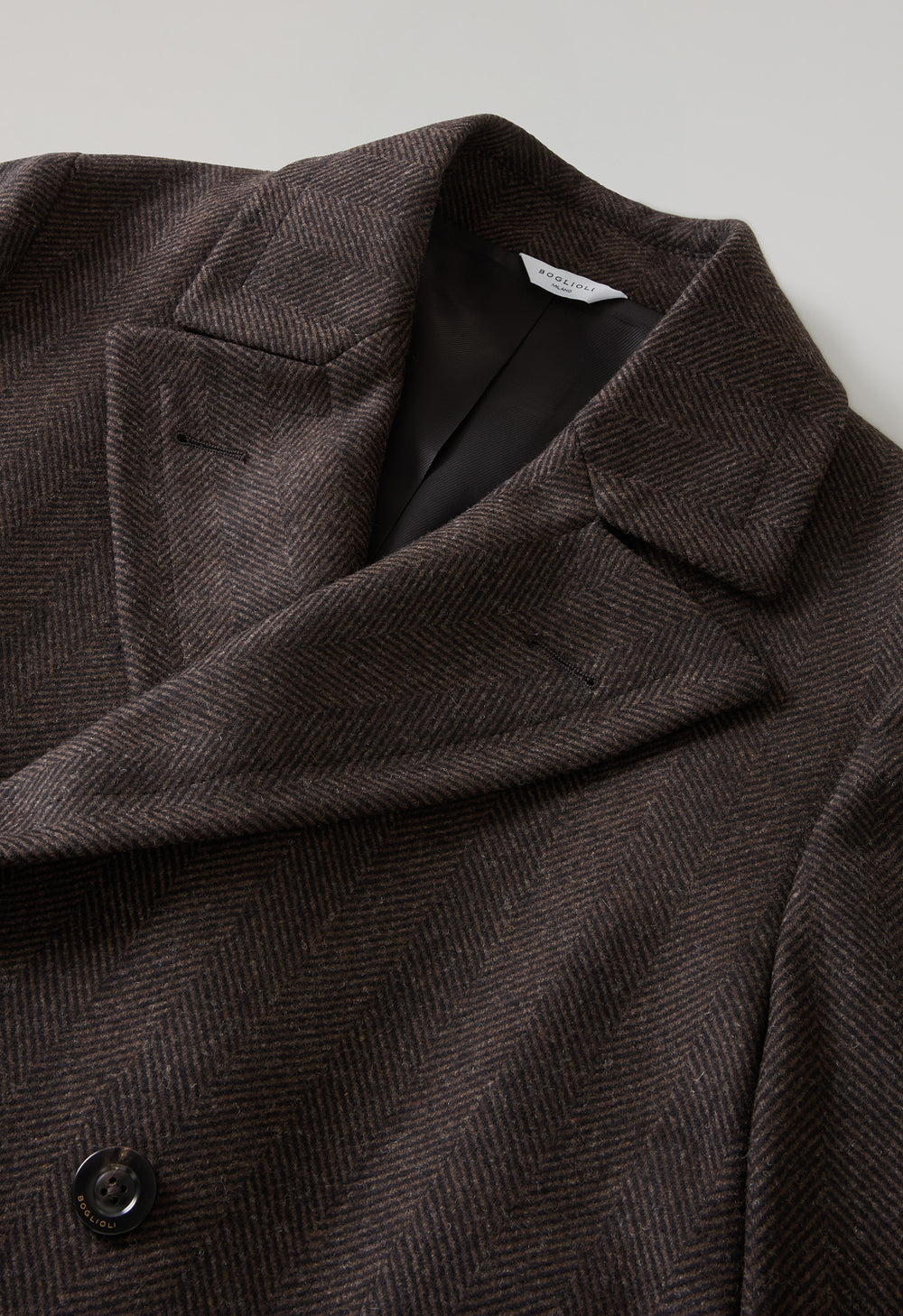 Brown Herringbone Wool double-breasted Polo Coat with martingale