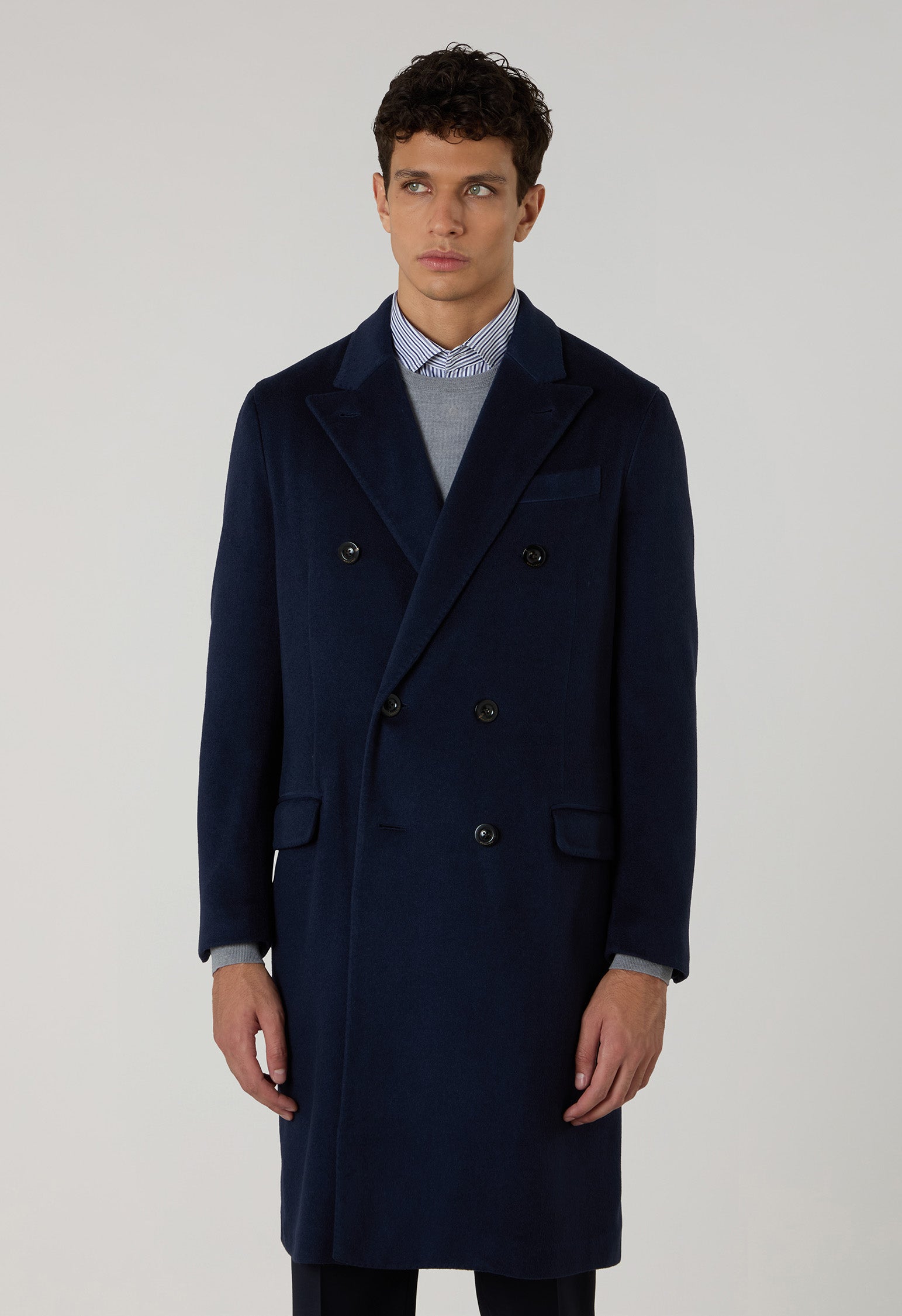 Cappotto doppiopetto in cashmere tinto in capo blu