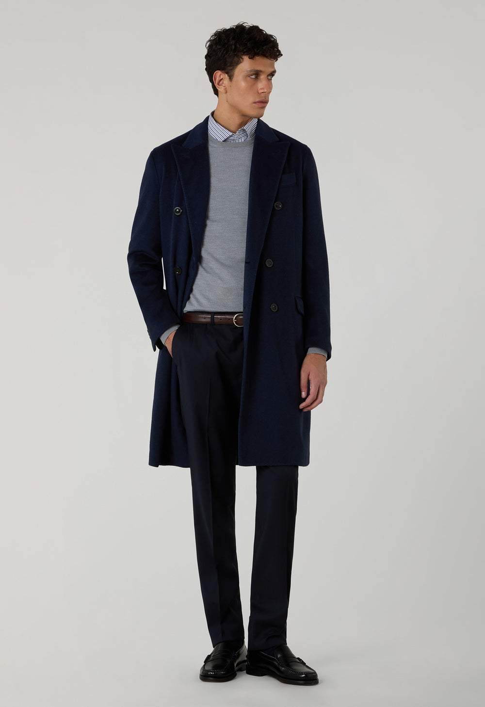 Cappotto doppiopetto in cashmere tinto in capo blu