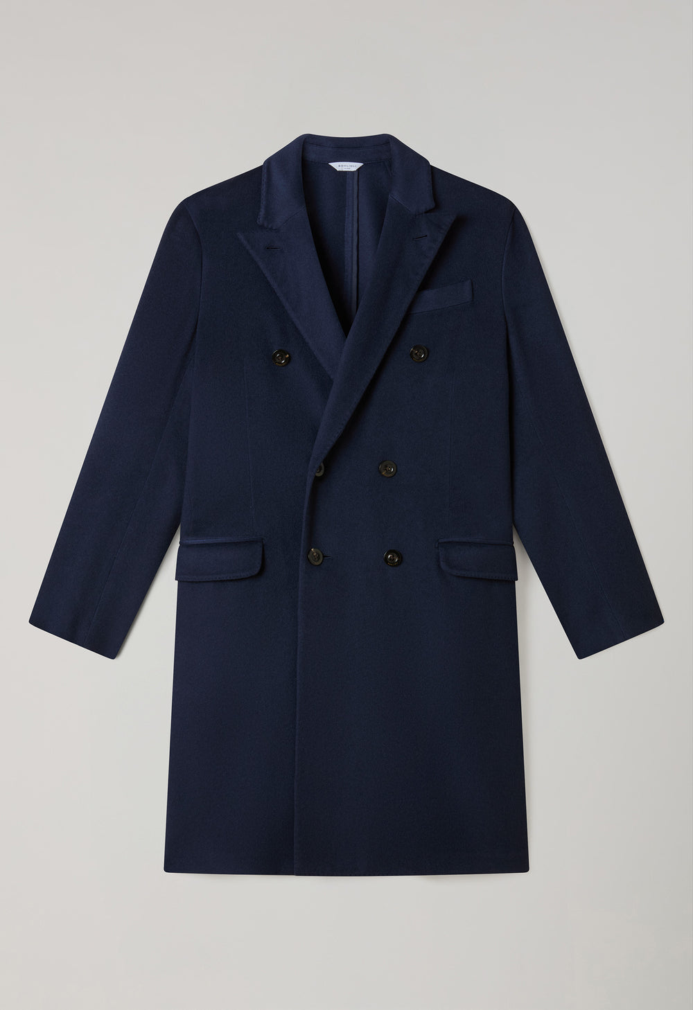 Cappotto doppiopetto in cashmere tinto in capo blu