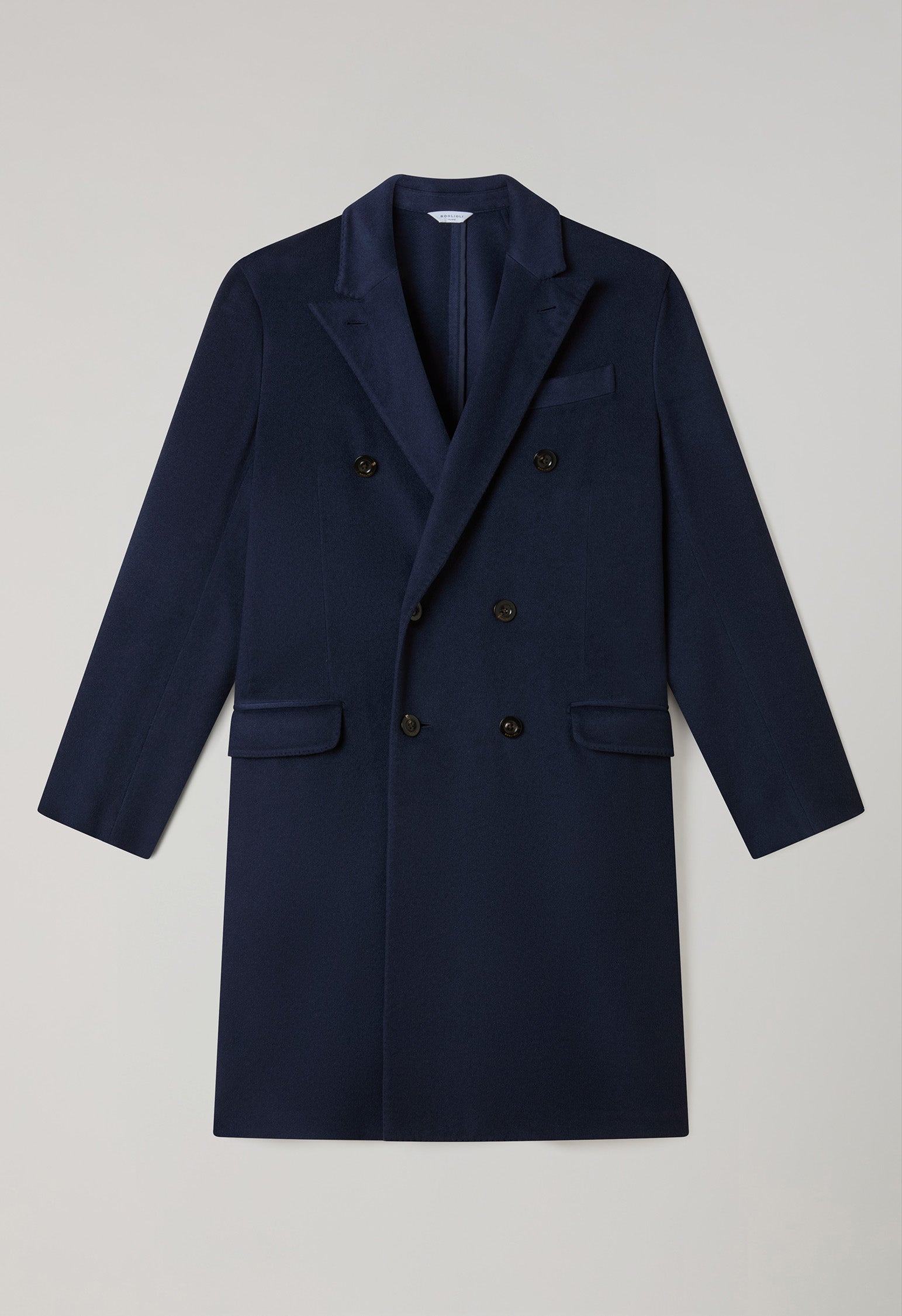 Cappotto doppiopetto in cashmere tinto in capo blu
