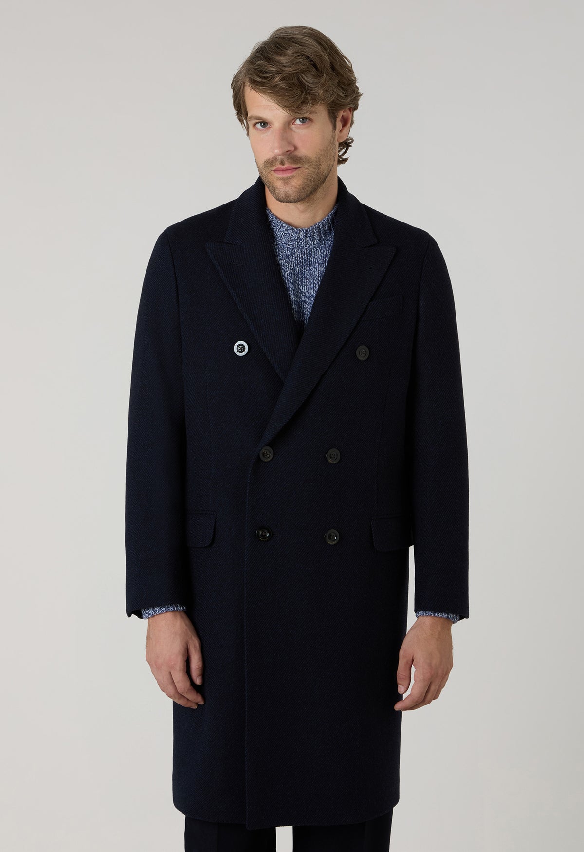 Blue Wool Cashmere double-breasted Coat