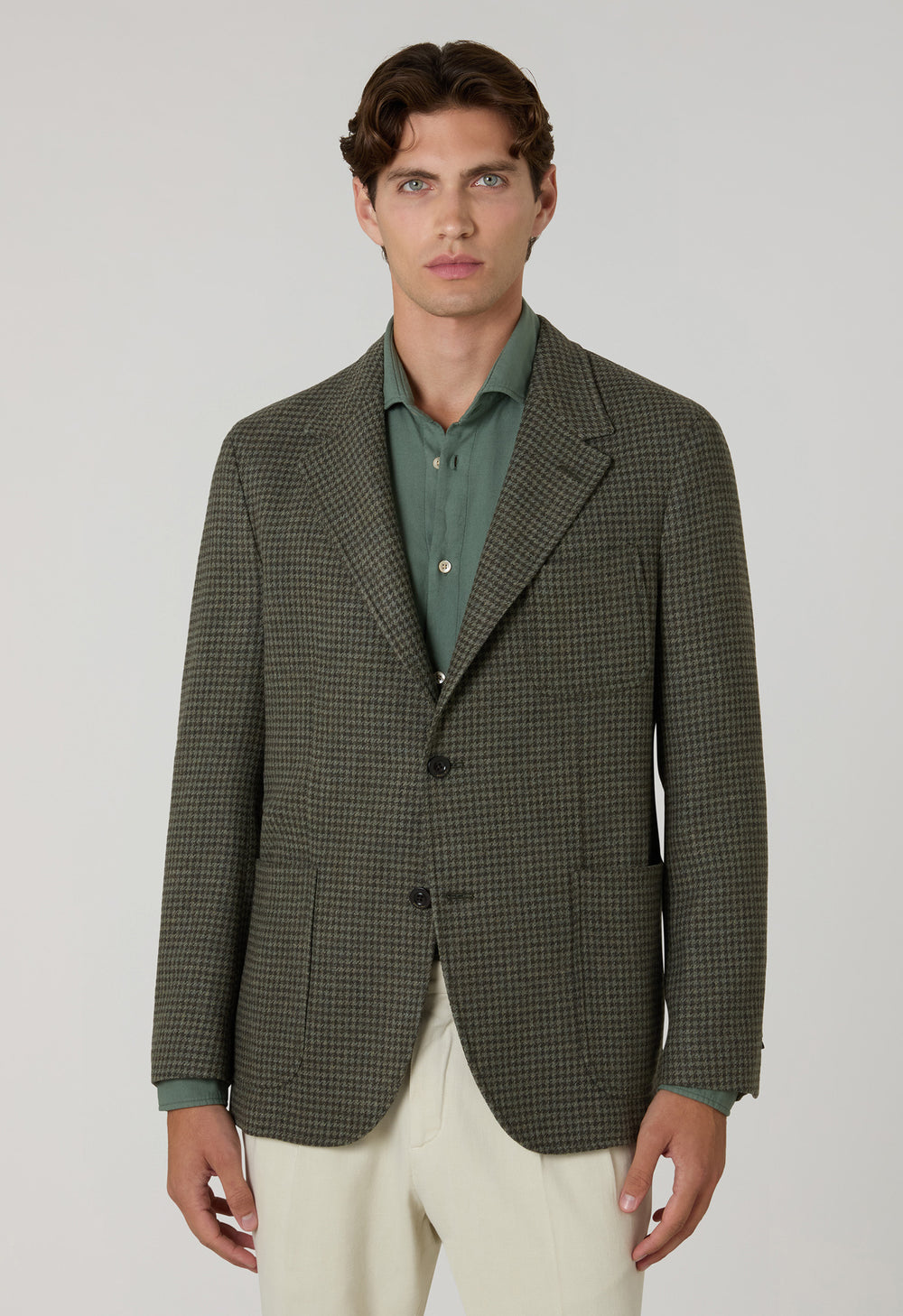 Green Houndstooth Soft Wool blend Windsor Jacket 
