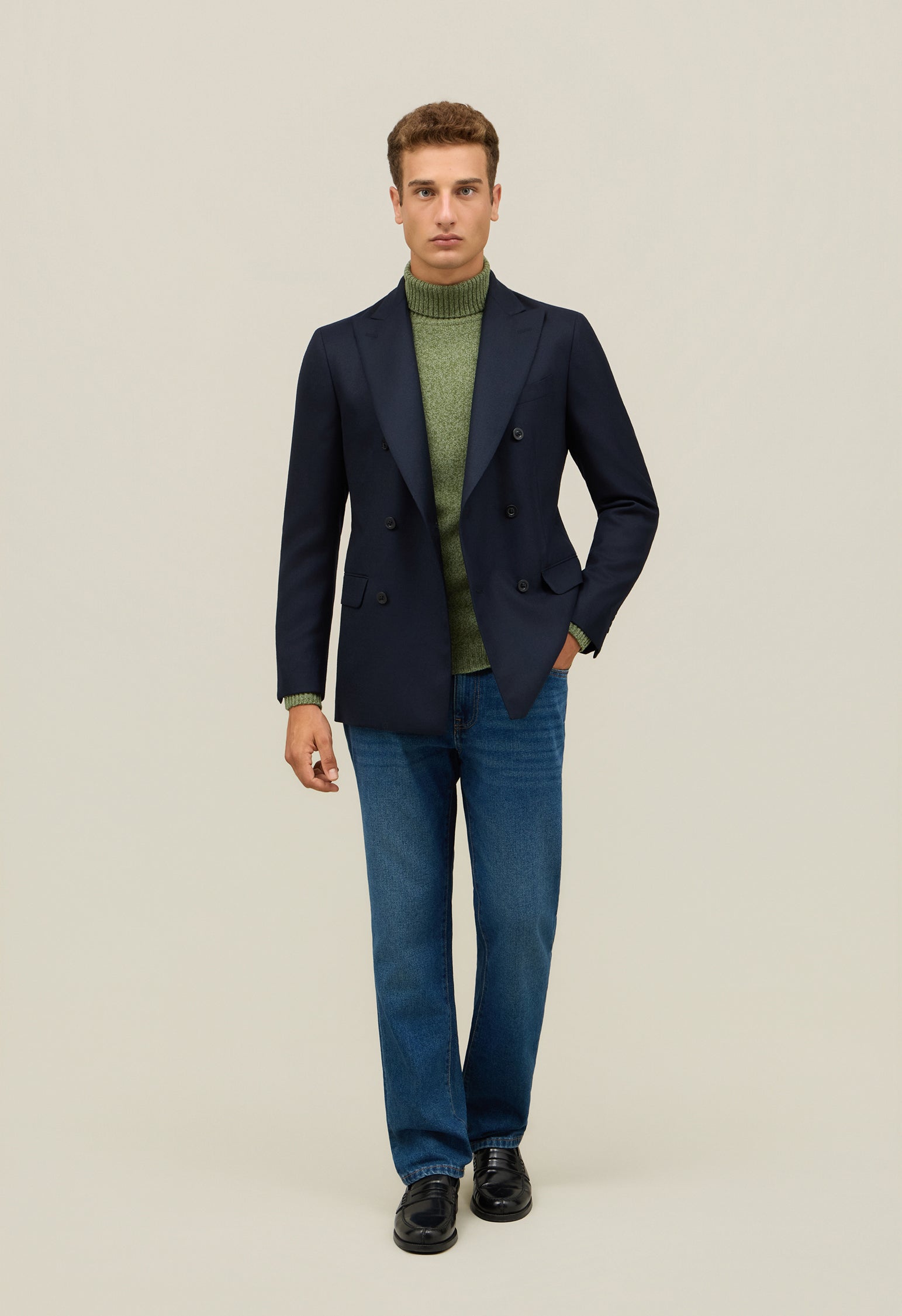 Blue Wool Hopsack double-breasted B-Line Jacket 