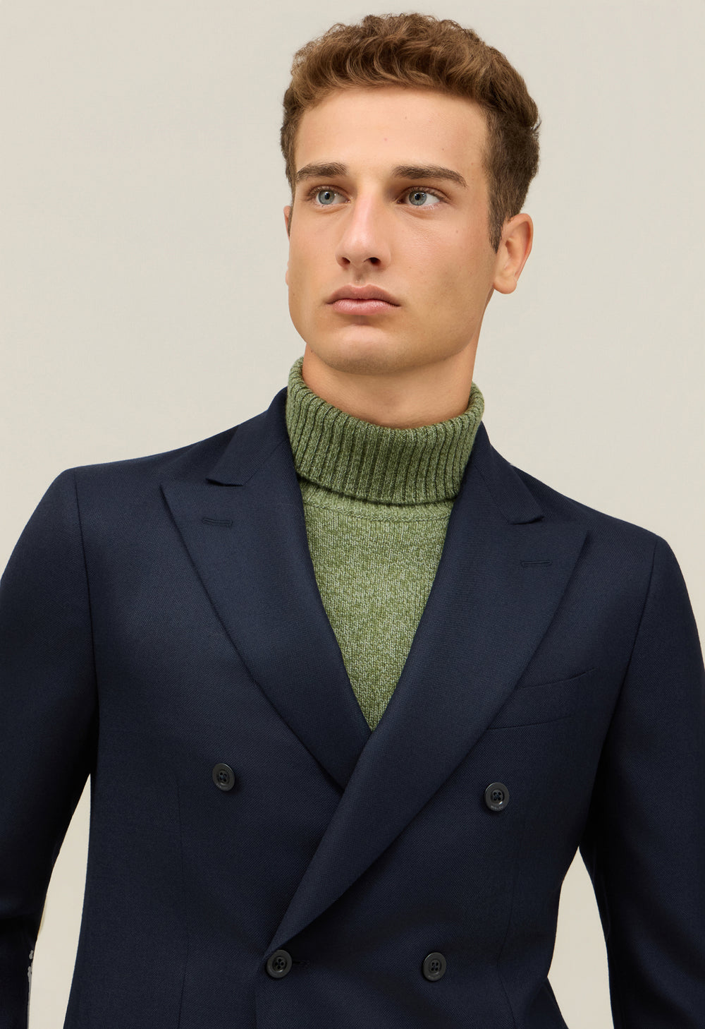 Blue Wool Hopsack double-breasted B-Line Jacket 