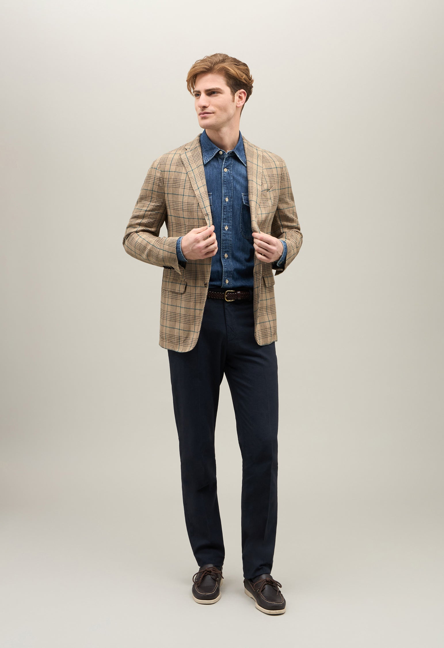 K-Jacket in beige checked linen | Boglioli® – BoglioliMilano