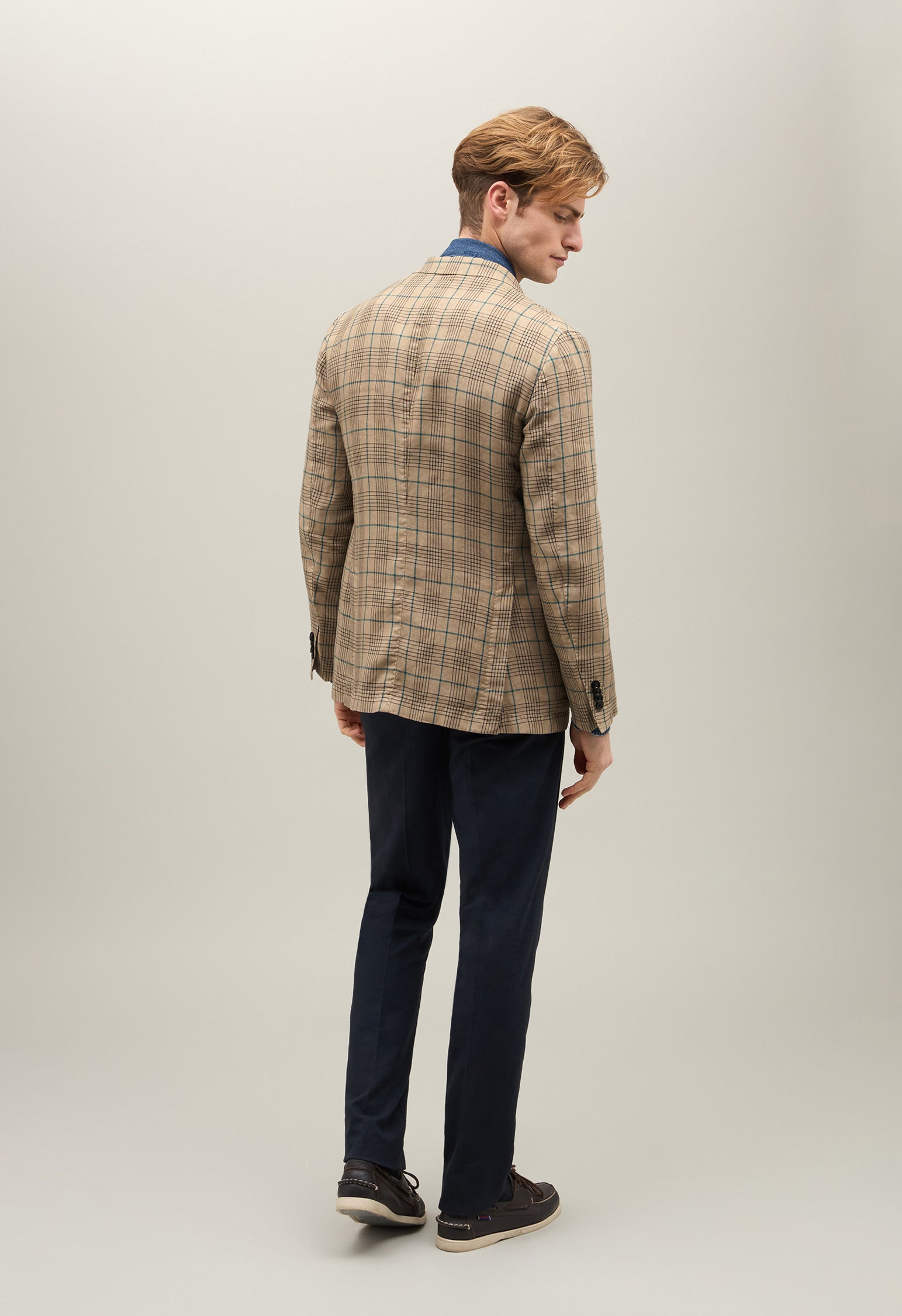 K-Jacket in beige checked linen | Boglioli® – BoglioliMilano
