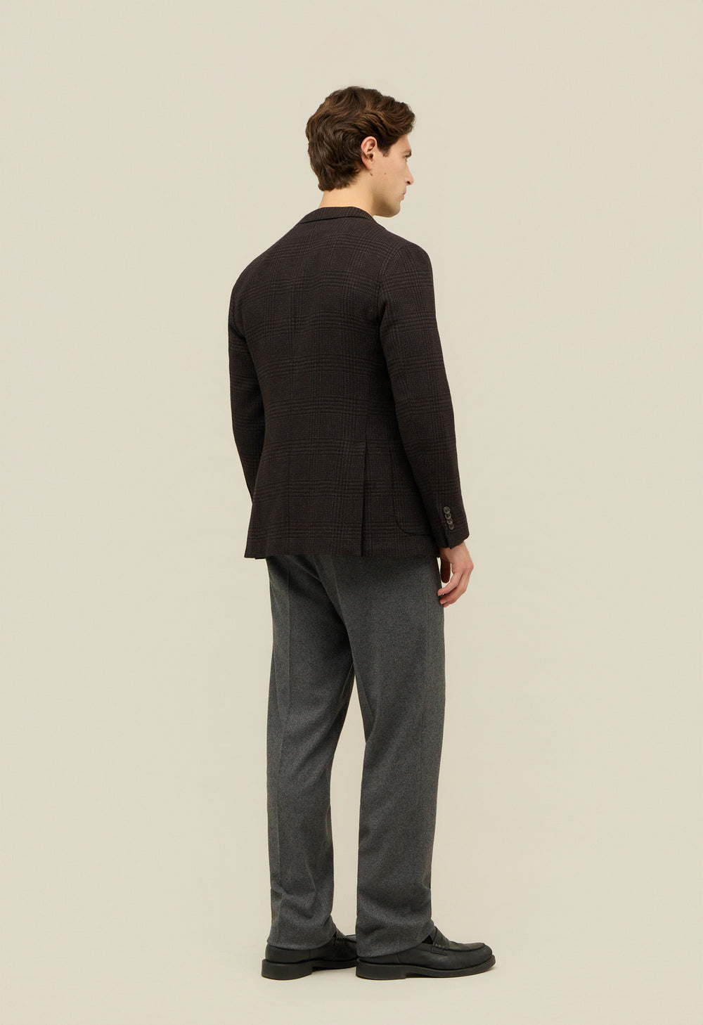 Brown Prince of Wales Soft Wool Cashmere blend K-Jacket