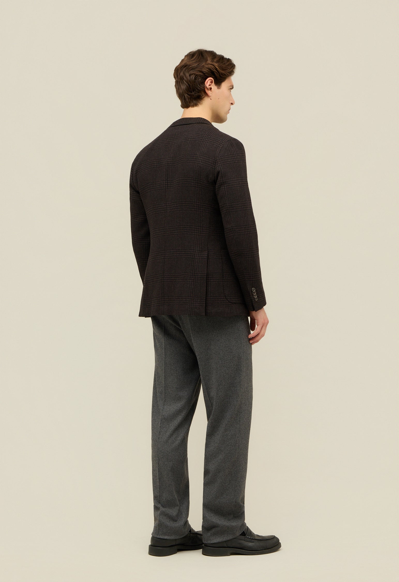 Brown Prince of Wales Soft Wool Cashmere blend K-Jacket