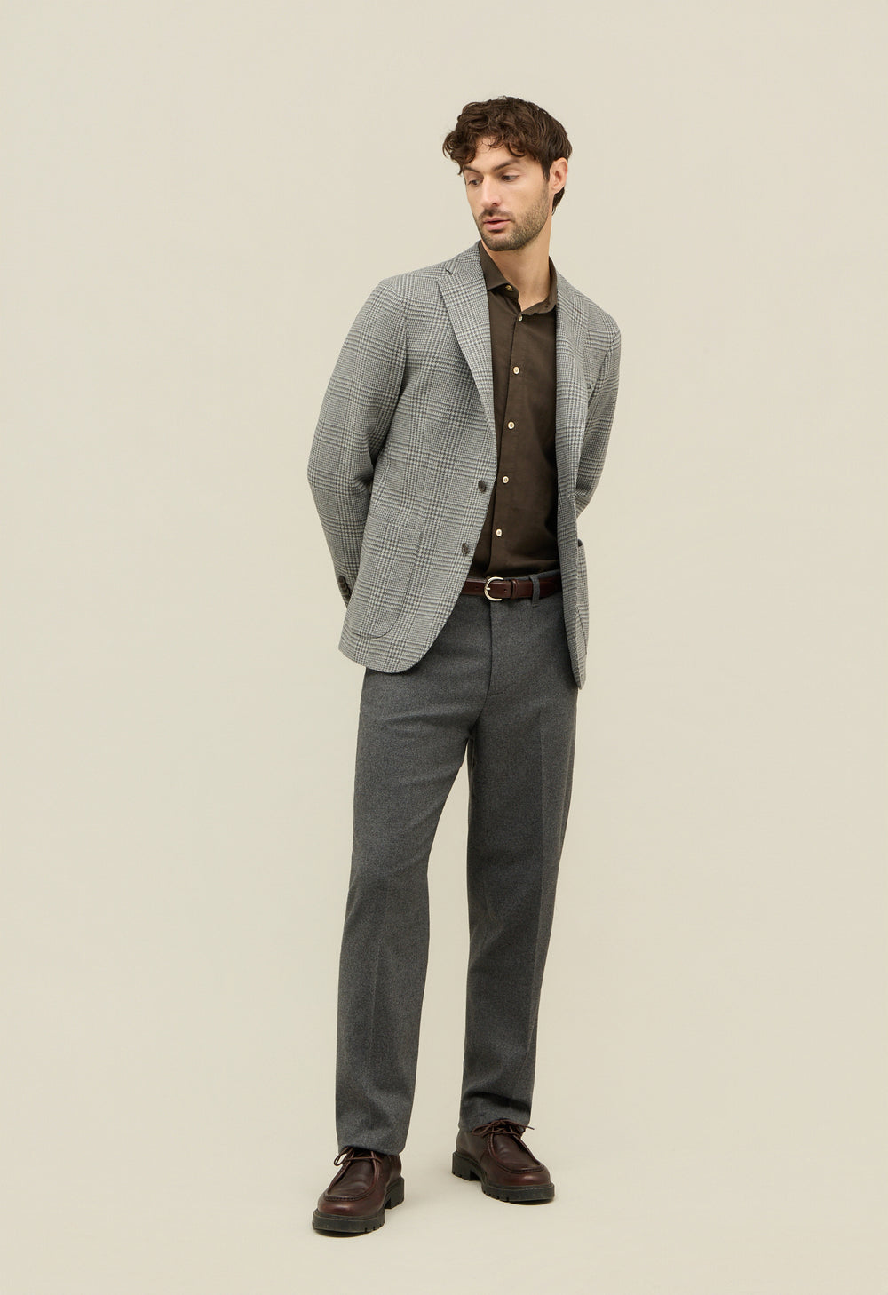 Grey Prince of Wales Soft Wool Cashmere blend K-Jacket