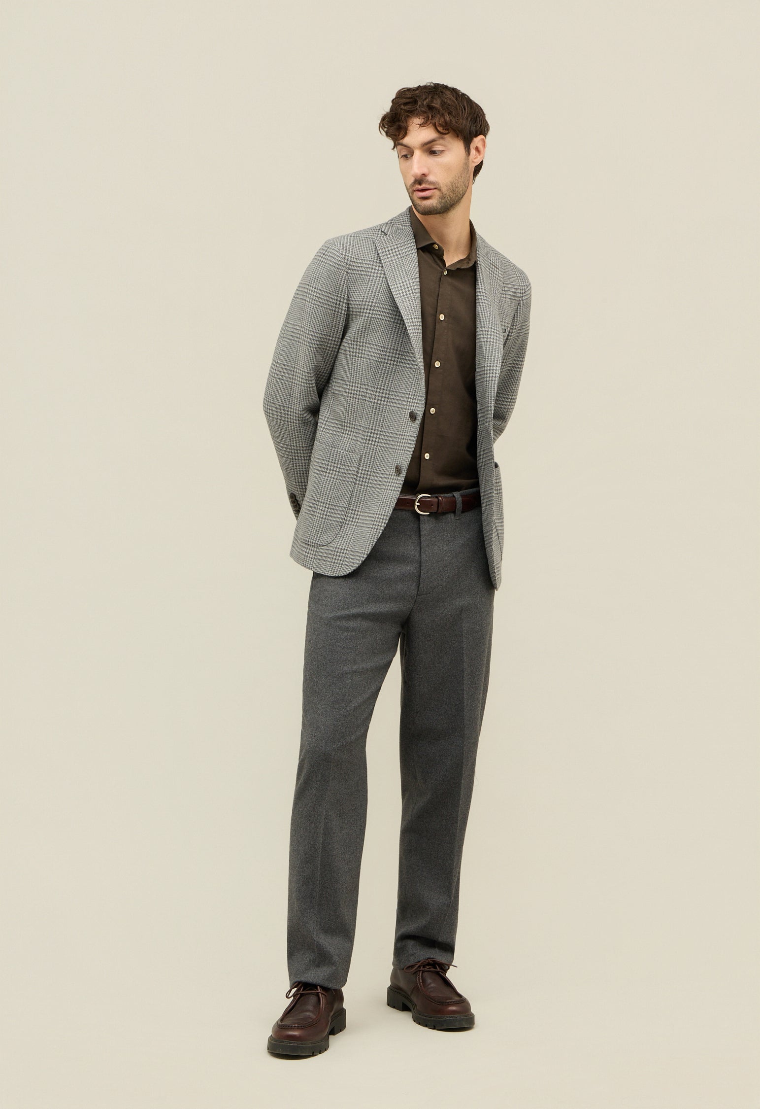 Grey Prince of Wales Soft Wool Cashmere blend K-Jacket