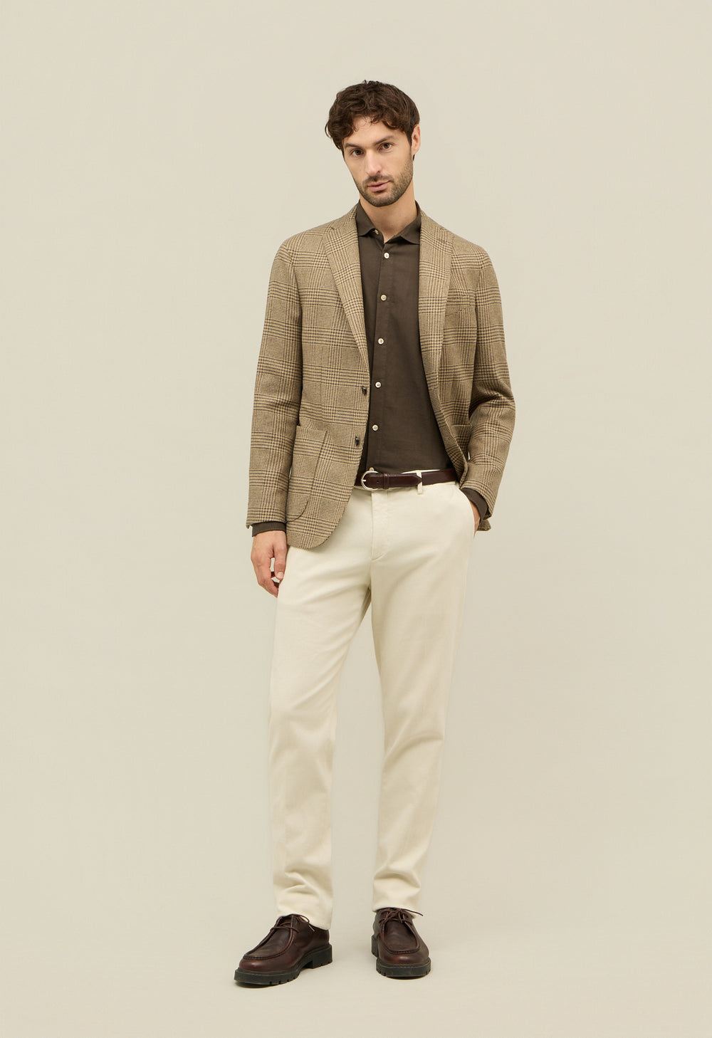 Beige Prince of Wales Wool blend K-Jacket