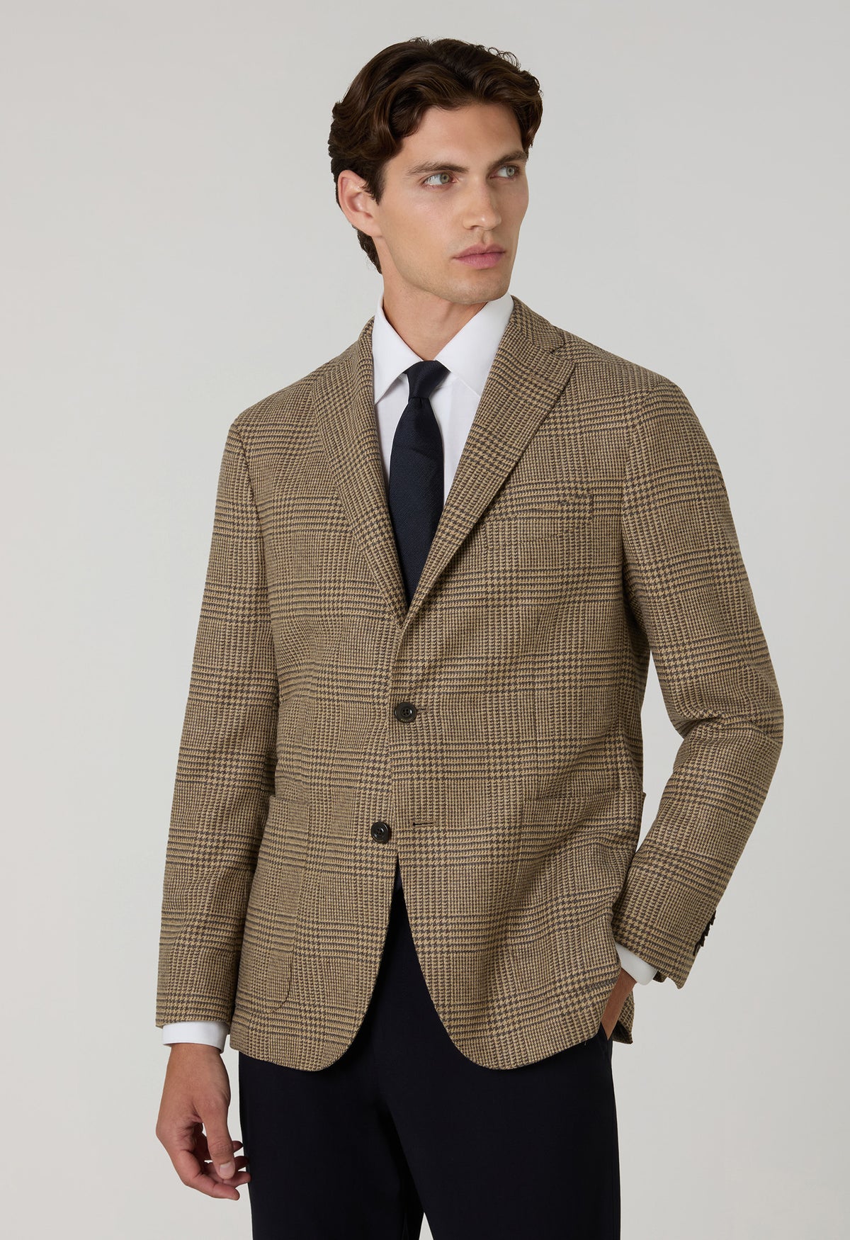 Beige Prince of Wales Wool blend K-Jacket